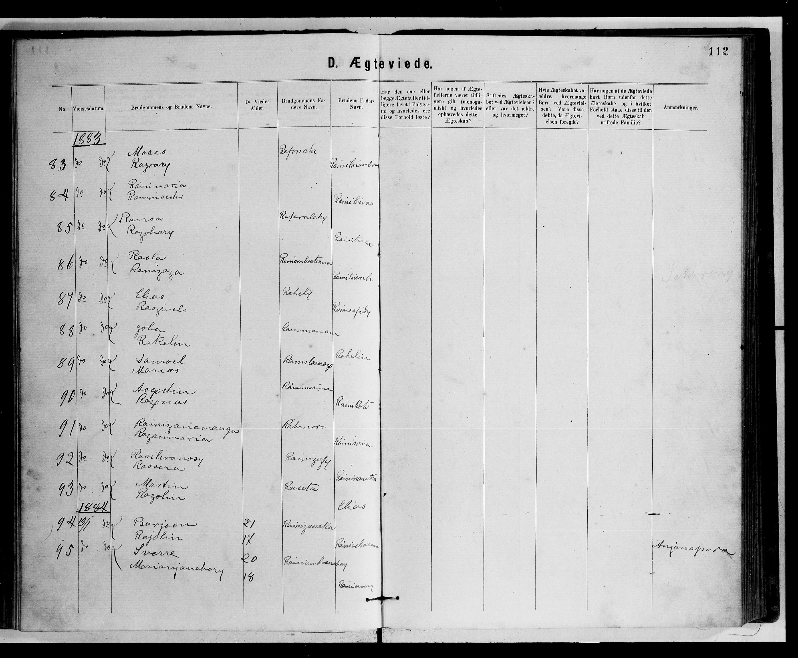 Archives FLM/NMS, Madagaskar, VID/MA-A-1163/D/Db/L0269: Parish register (official) no. 1, 1867-1884, p. 112