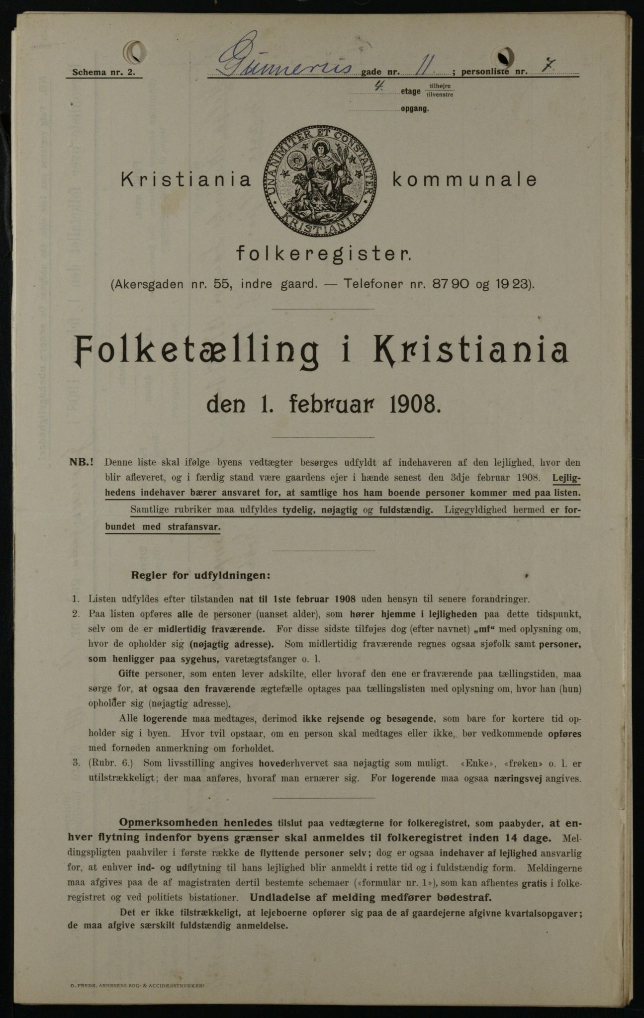 OBA, Municipal Census 1908 for Kristiania, 1908, p. 5166