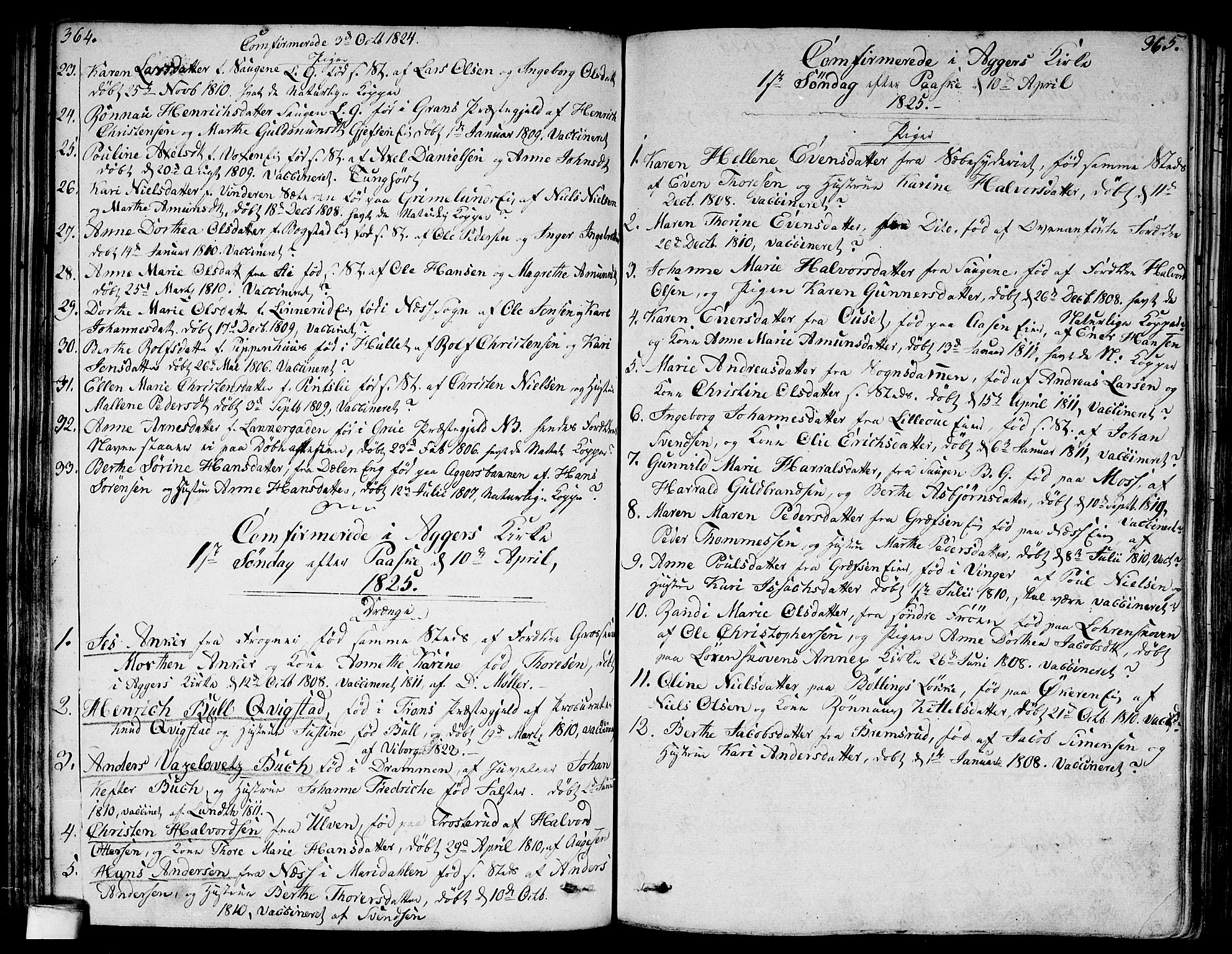 Aker prestekontor kirkebøker, SAO/A-10861/G/L0004: Parish register (copy) no. 4, 1819-1829, p. 364-365