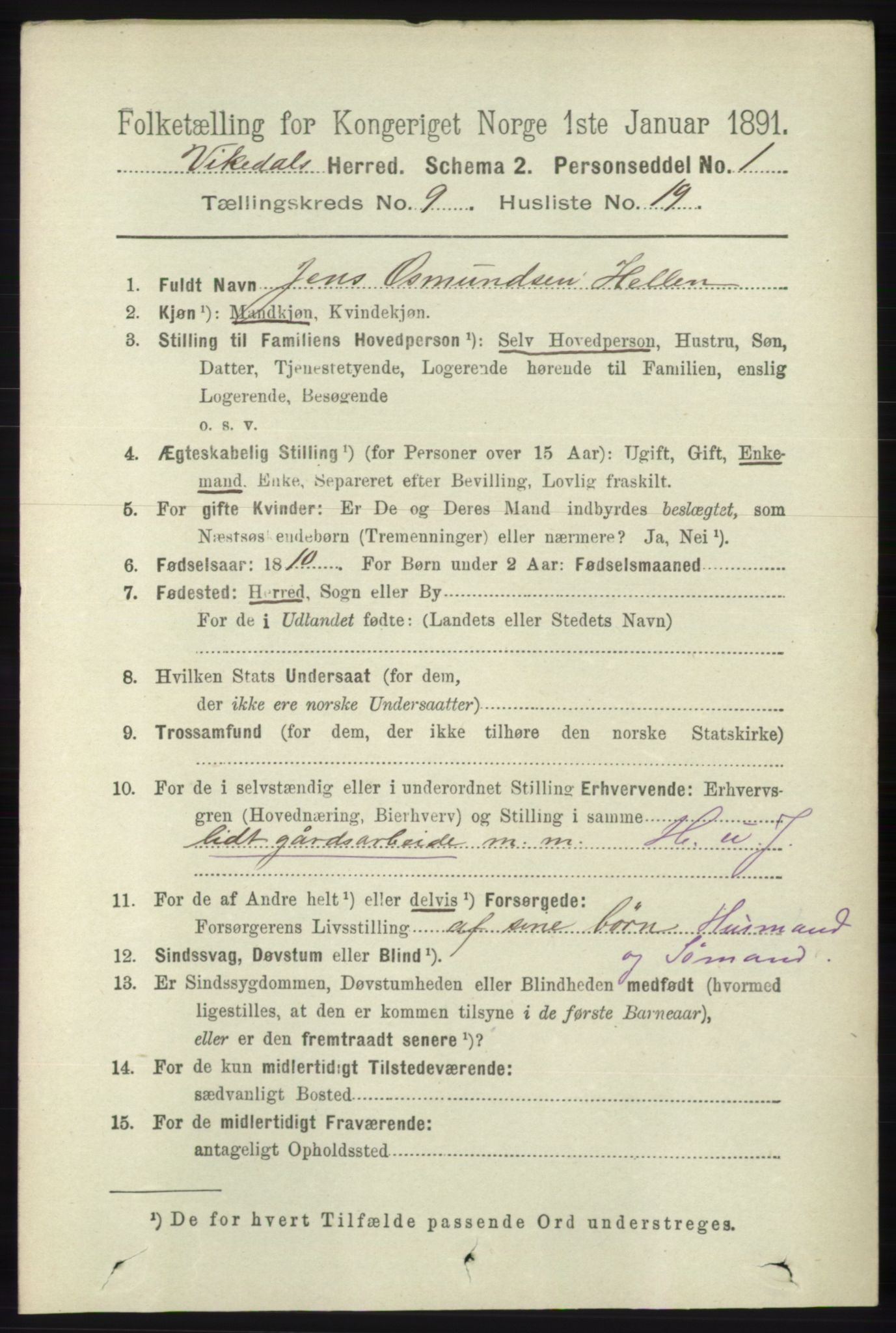 RA, 1891 census for 1157 Vikedal, 1891, p. 2453