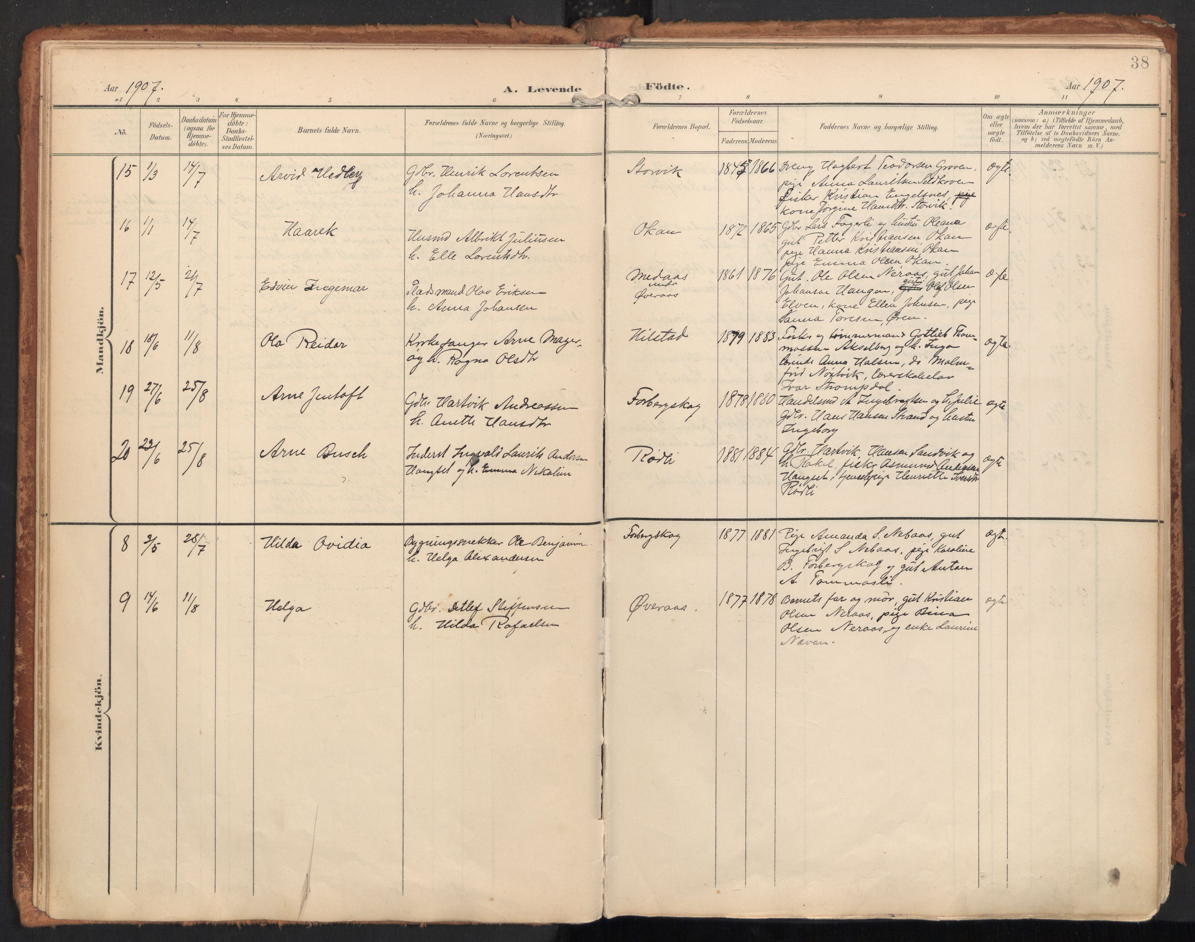 Ministerialprotokoller, klokkerbøker og fødselsregistre - Nordland, AV/SAT-A-1459/814/L0227: Parish register (official) no. 814A08, 1899-1920, p. 38