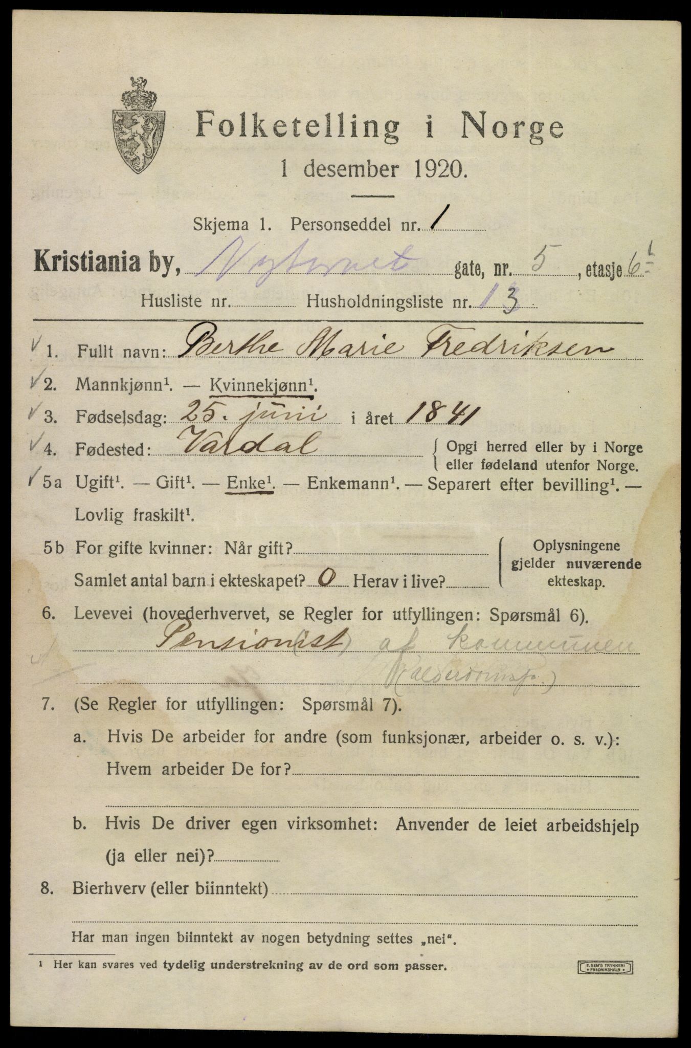 SAO, 1920 census for Kristiania, 1920, p. 428063