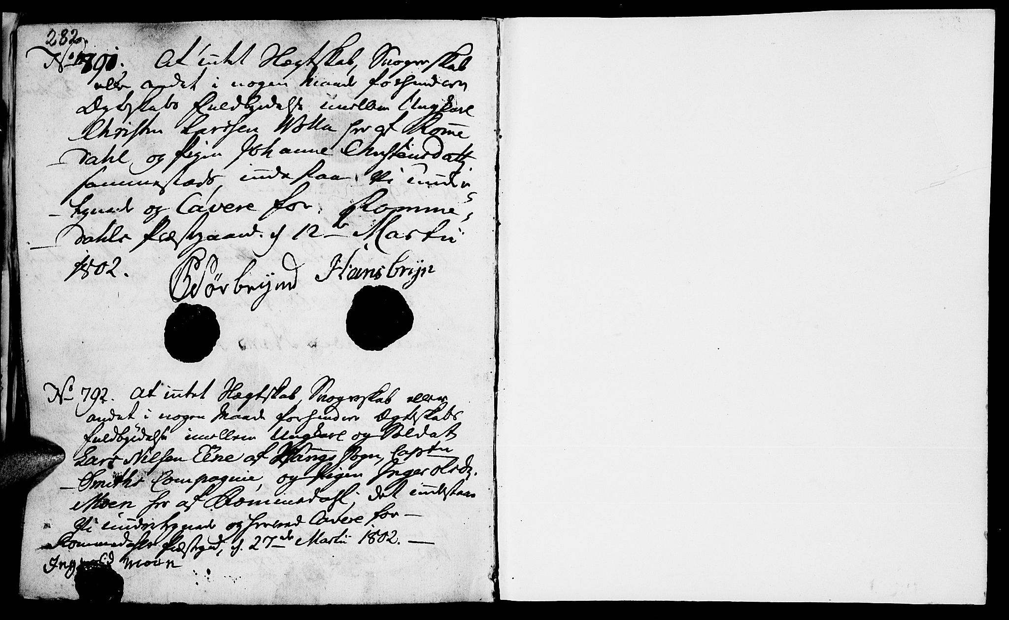 Romedal prestekontor, AV/SAH-PREST-004/I/L0001: Best man's statements no. 1, 1762-1802, p. 282-283