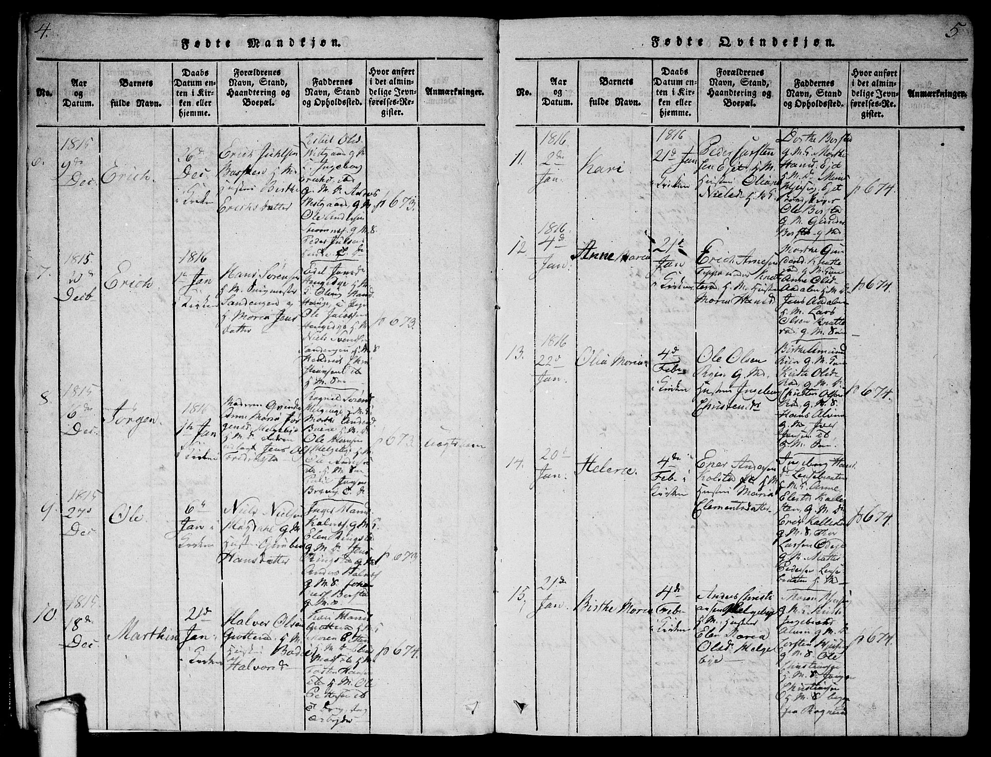 Tune prestekontor Kirkebøker, AV/SAO-A-2007/G/Ga/L0001: Parish register (copy) no. I 1, 1815-1822, p. 4-5