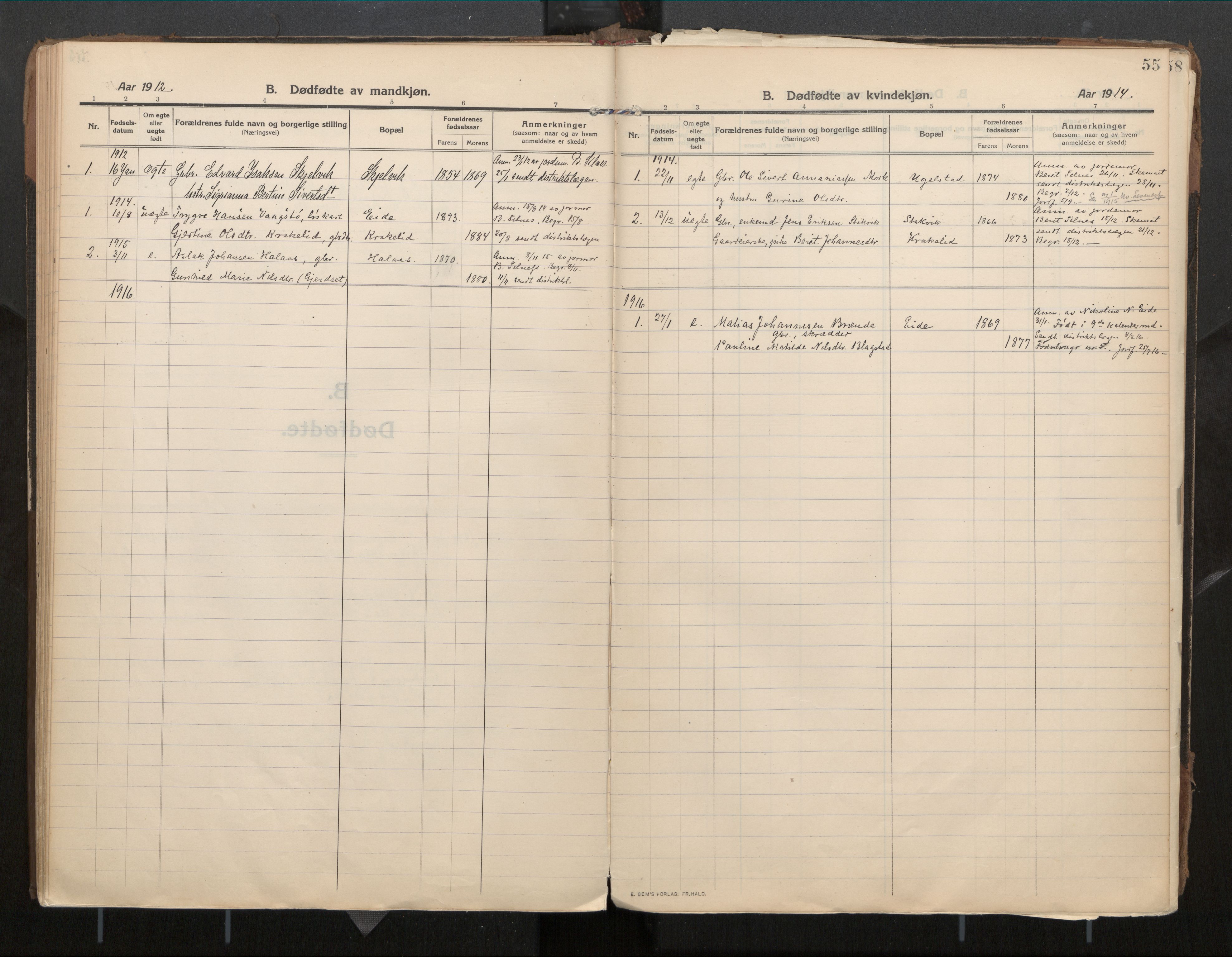 Ministerialprotokoller, klokkerbøker og fødselsregistre - Møre og Romsdal, SAT/A-1454/571/L0836b: Parish register (official) no. 571A03, 1911-1926, p. 55