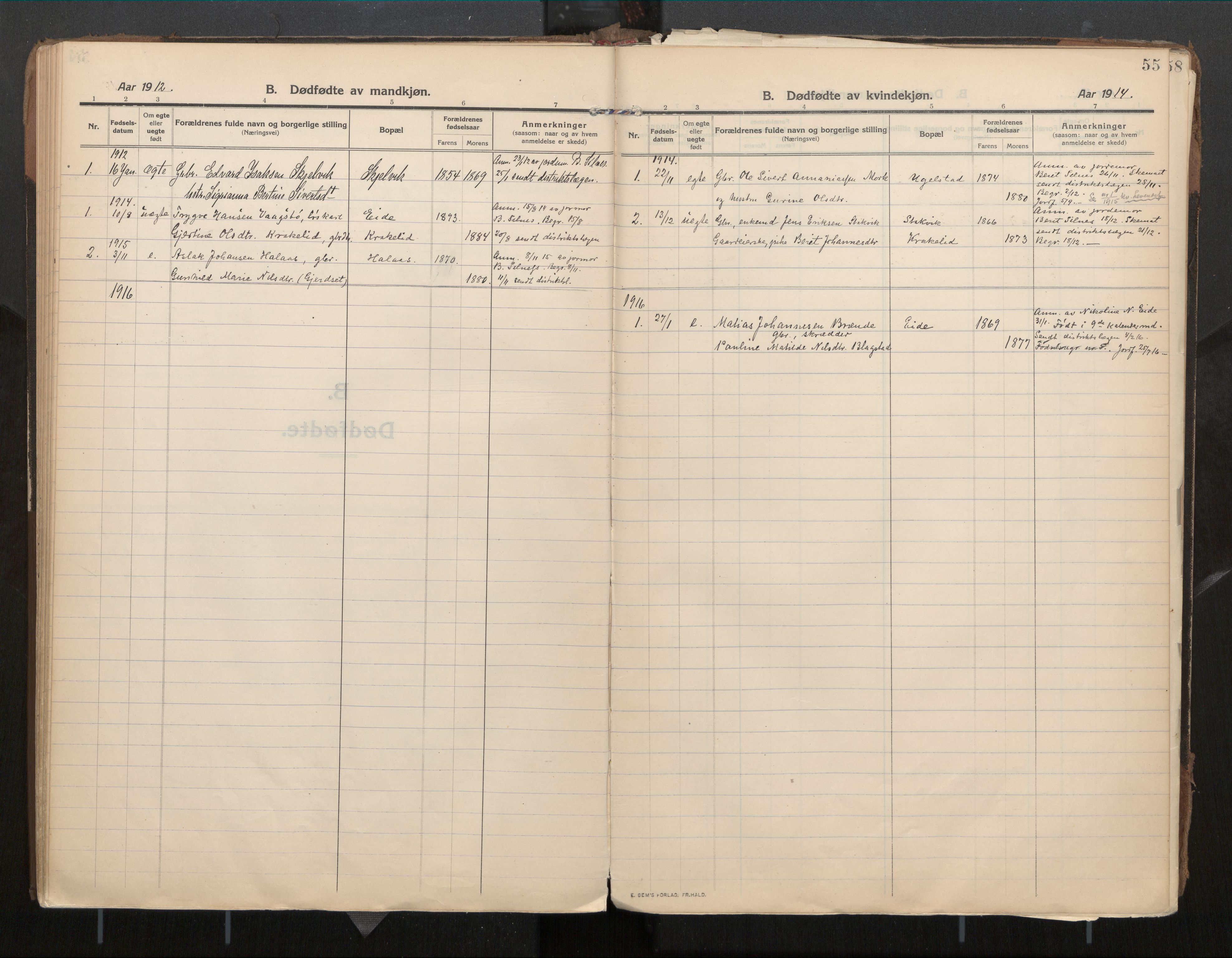 Ministerialprotokoller, klokkerbøker og fødselsregistre - Møre og Romsdal, AV/SAT-A-1454/571/L0836b: Parish register (official) no. 571A03, 1911-1926, p. 55