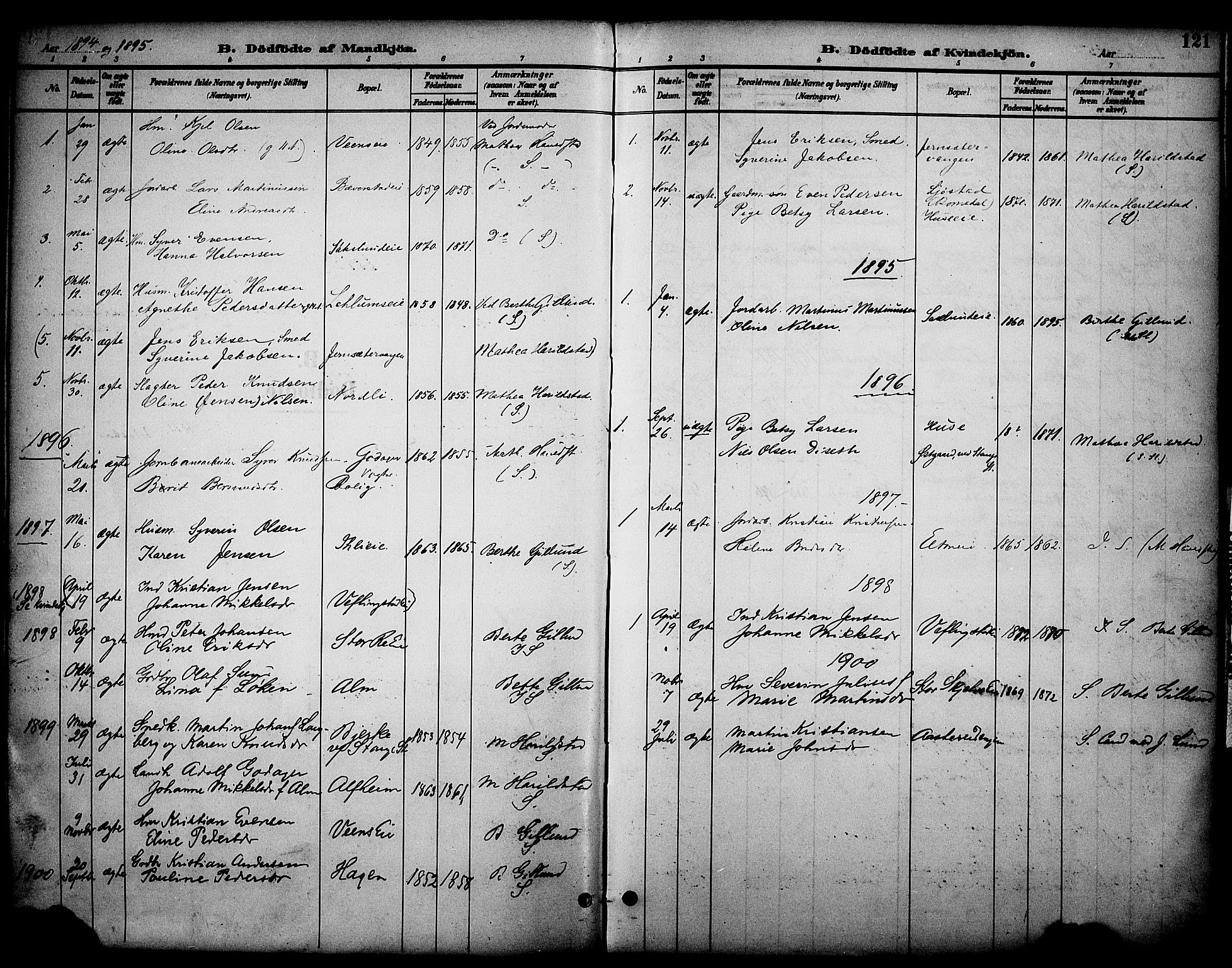 Stange prestekontor, SAH/PREST-002/K/L0020: Parish register (official) no. 20, 1894-1905, p. 121