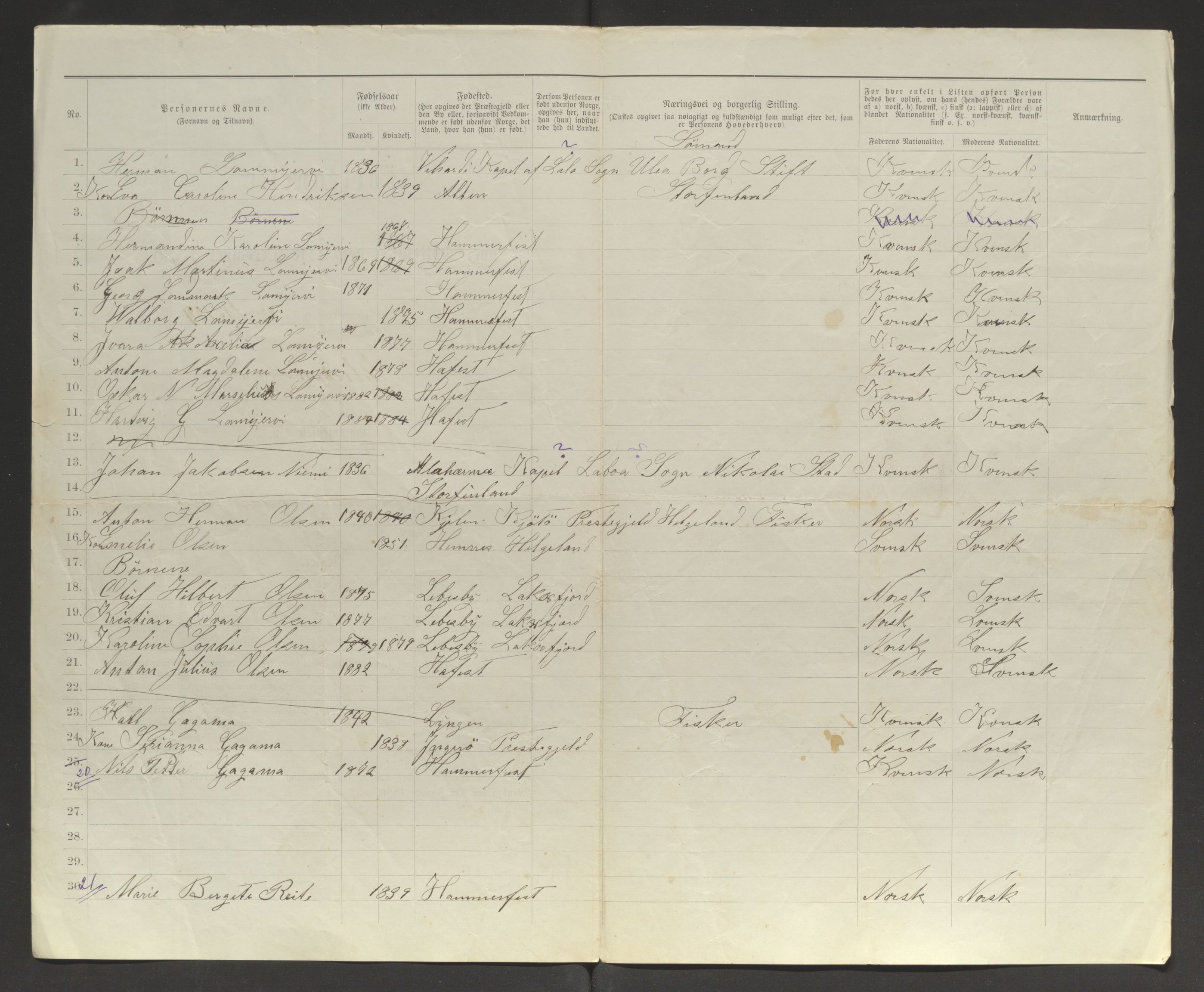 SATØ, 1885 census for 2001 Hammerfest, 1885, p. 159b