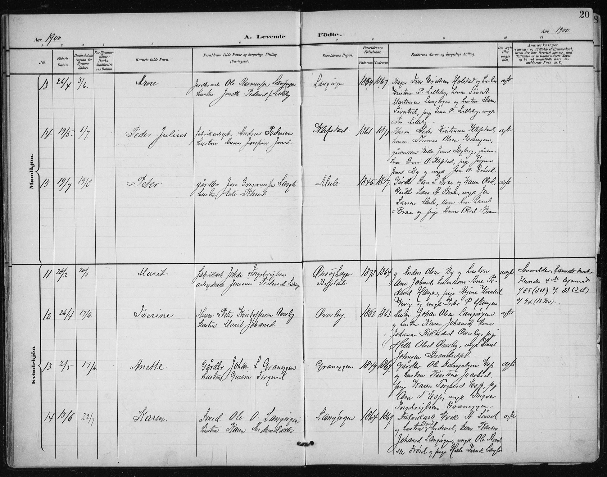 Ministerialprotokoller, klokkerbøker og fødselsregistre - Sør-Trøndelag, AV/SAT-A-1456/612/L0380: Parish register (official) no. 612A12, 1898-1907, p. 20