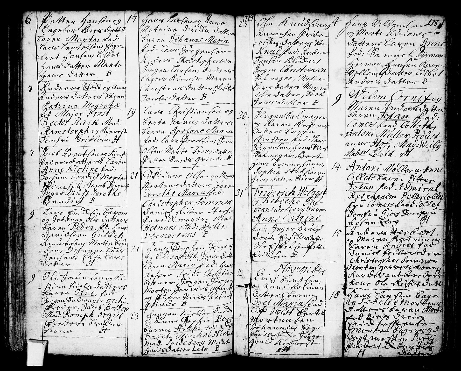 Oslo domkirke Kirkebøker, AV/SAO-A-10752/F/Fa/L0002: Parish register (official) no. 2, 1705-1730, p. 188