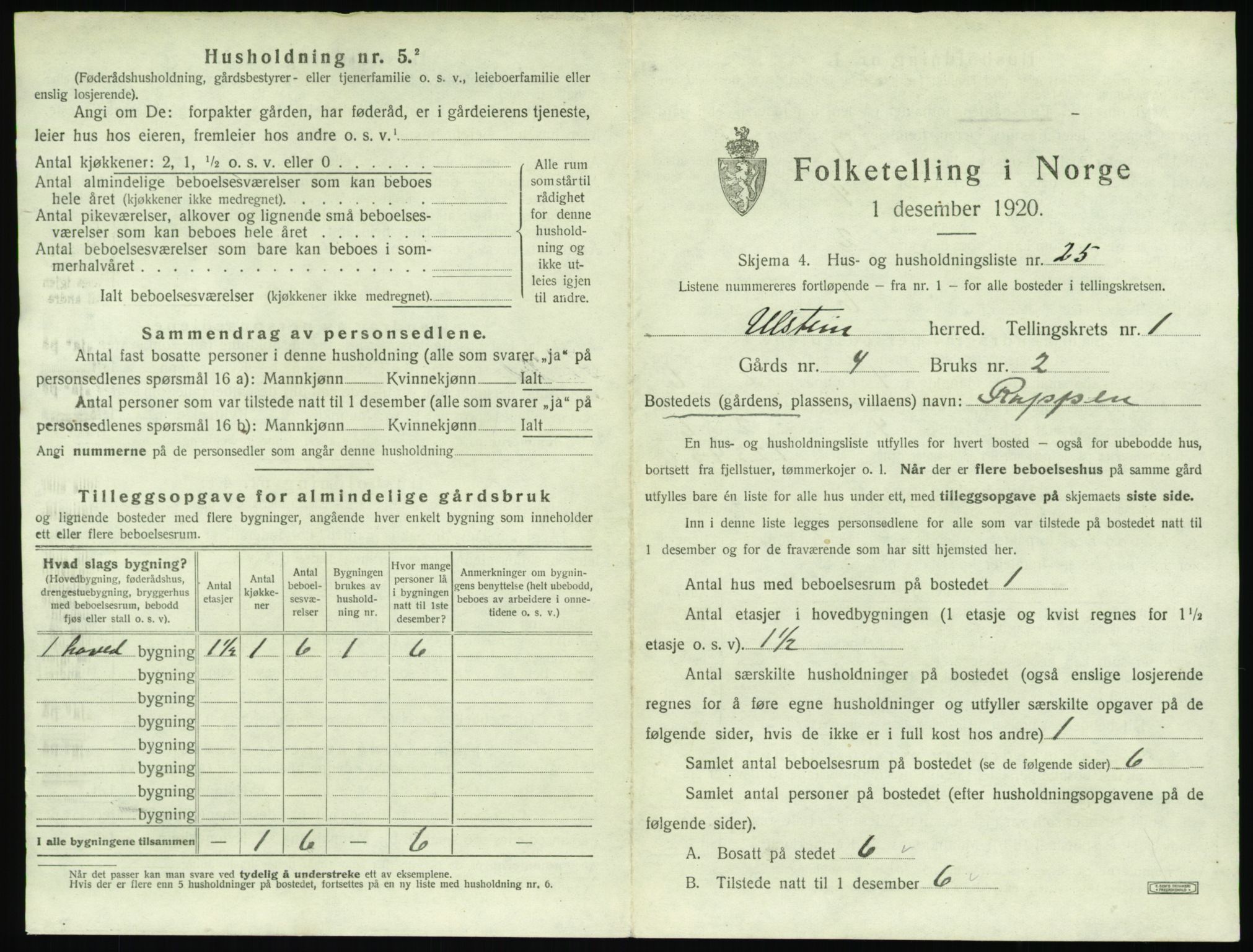 SAT, 1920 census for Ulstein, 1920, p. 96