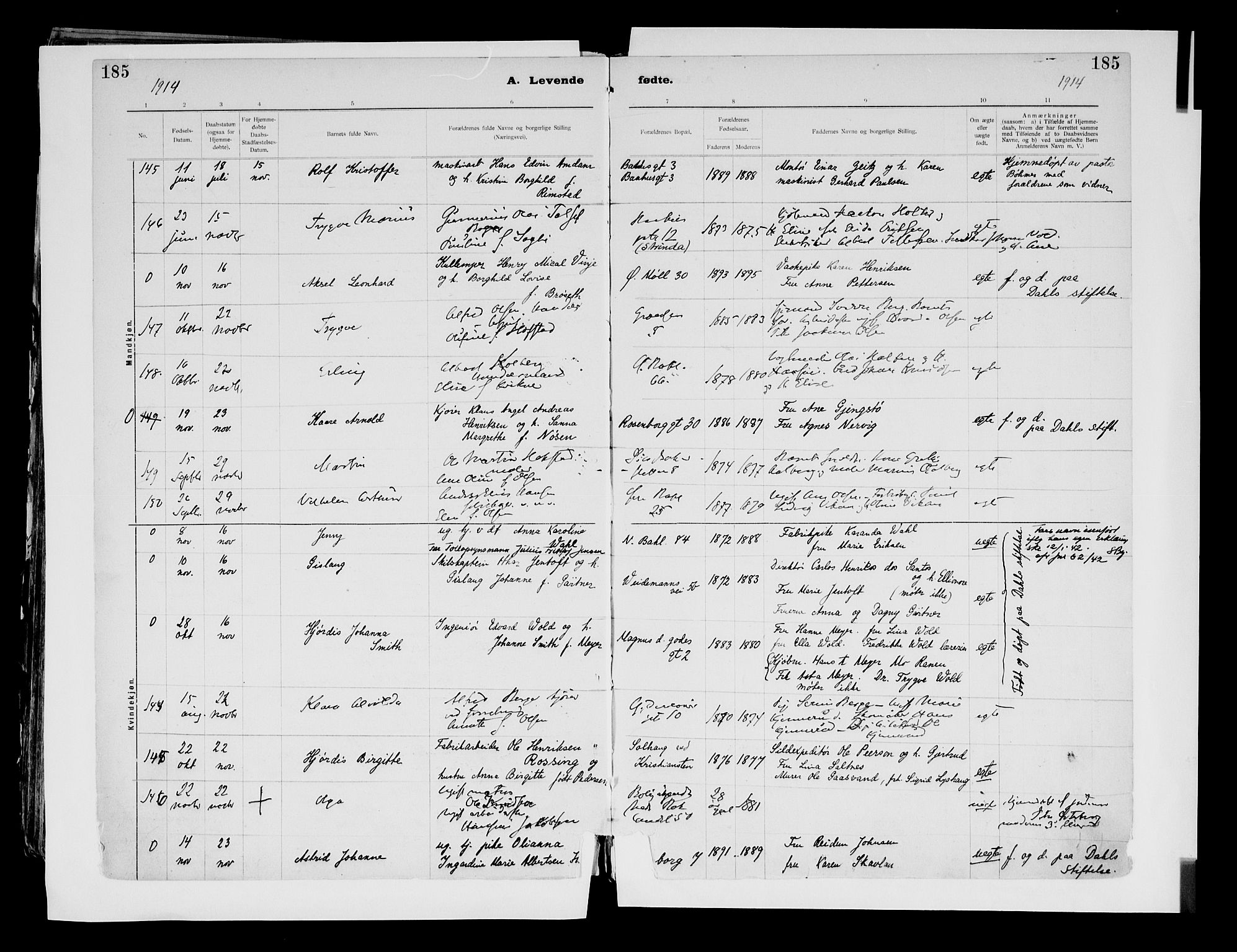 Ministerialprotokoller, klokkerbøker og fødselsregistre - Sør-Trøndelag, AV/SAT-A-1456/604/L0203: Parish register (official) no. 604A23, 1908-1916, p. 185