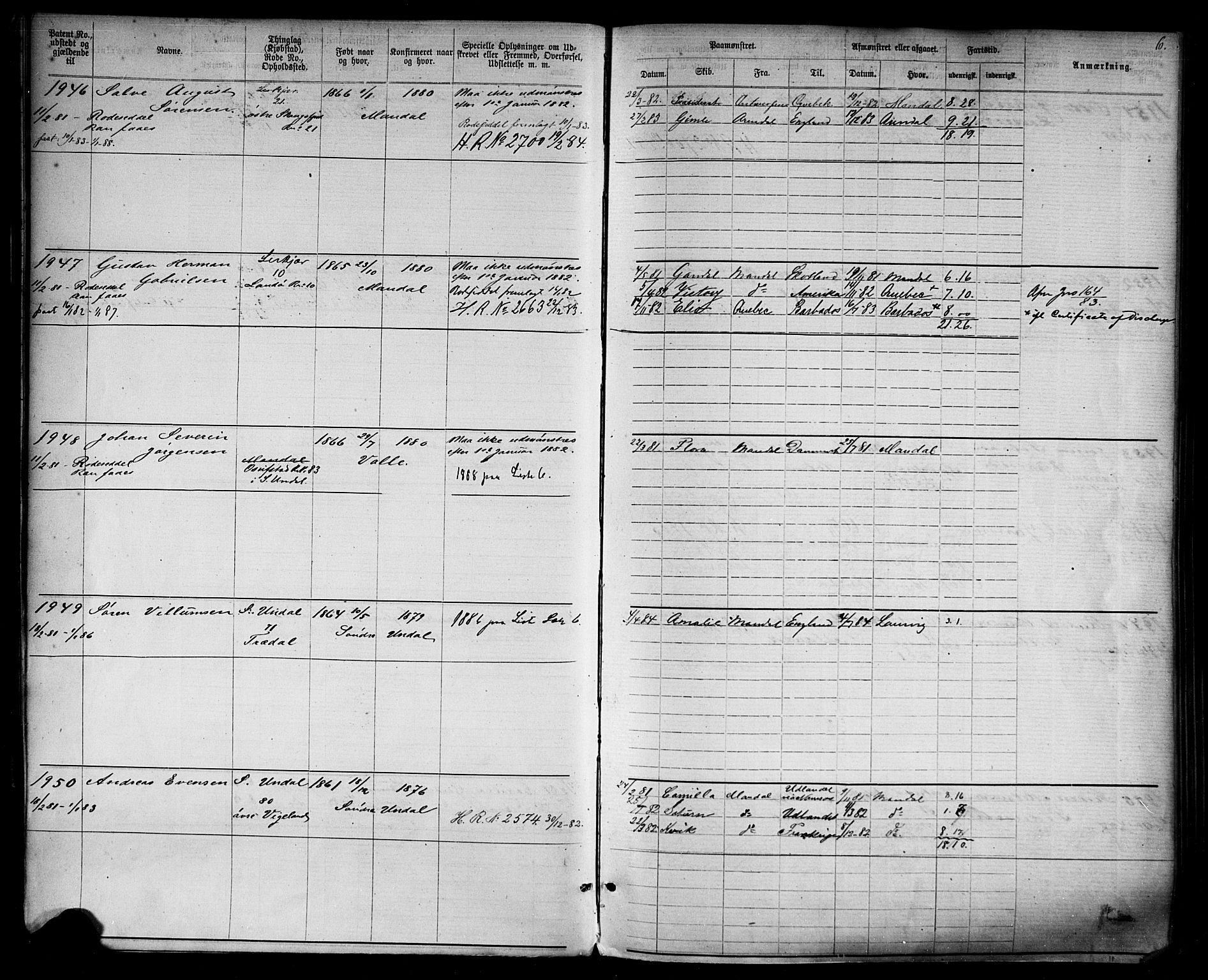 Mandal mønstringskrets, SAK/2031-0016/F/Fa/L0002: Annotasjonsrulle nr 1921-3830 med register, L-4, 1881-1901, p. 35