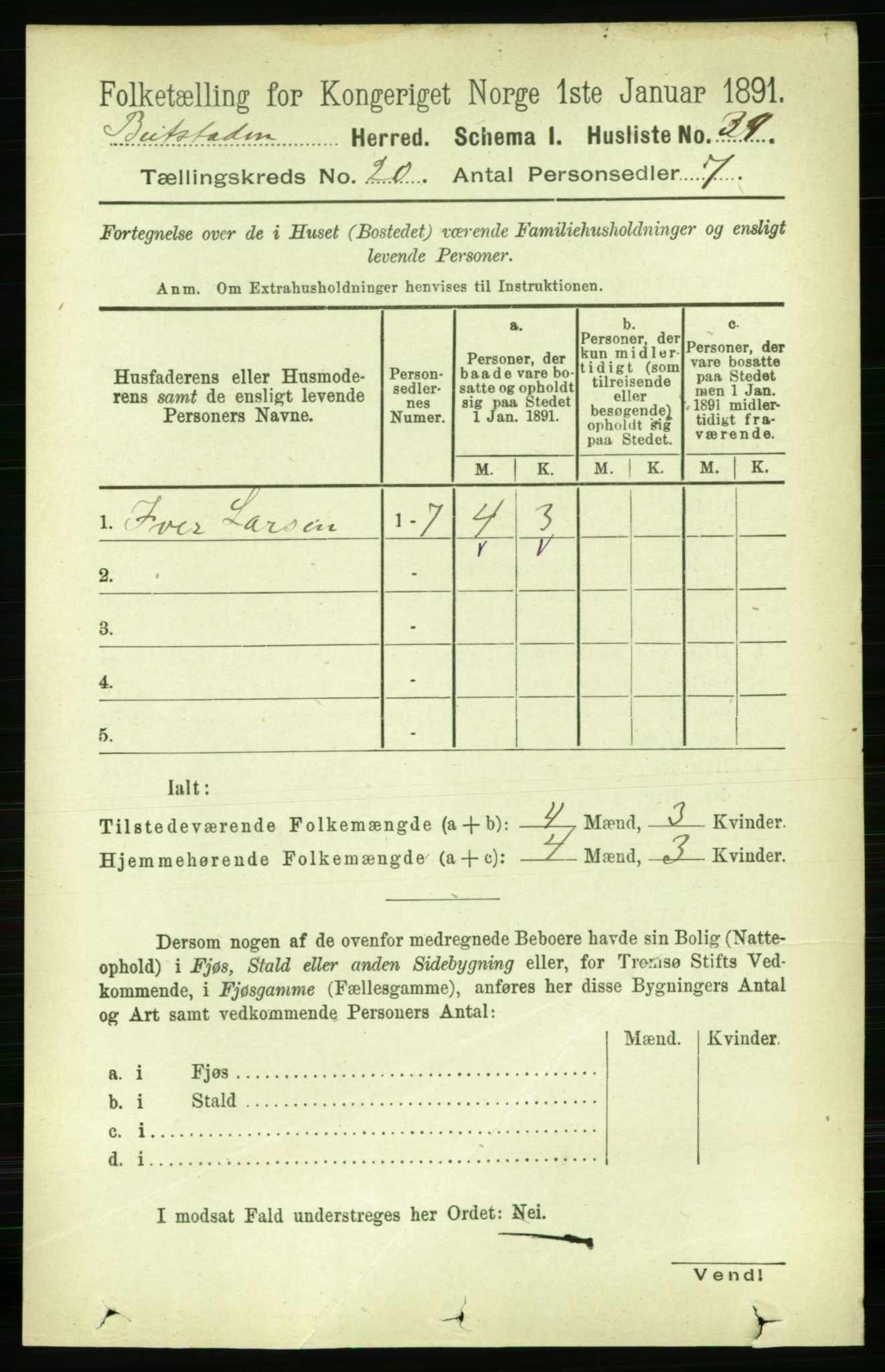 RA, 1891 census for 1727 Beitstad, 1891, p. 5103