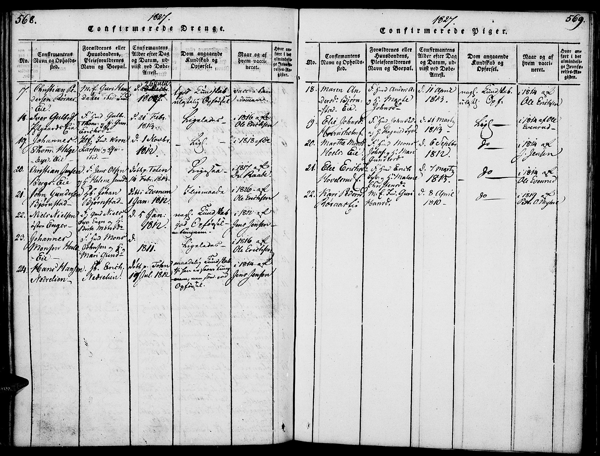 Nes prestekontor, Hedmark, SAH/PREST-020/K/Ka/L0002: Parish register (official) no. 2, 1813-1827, p. 568-569