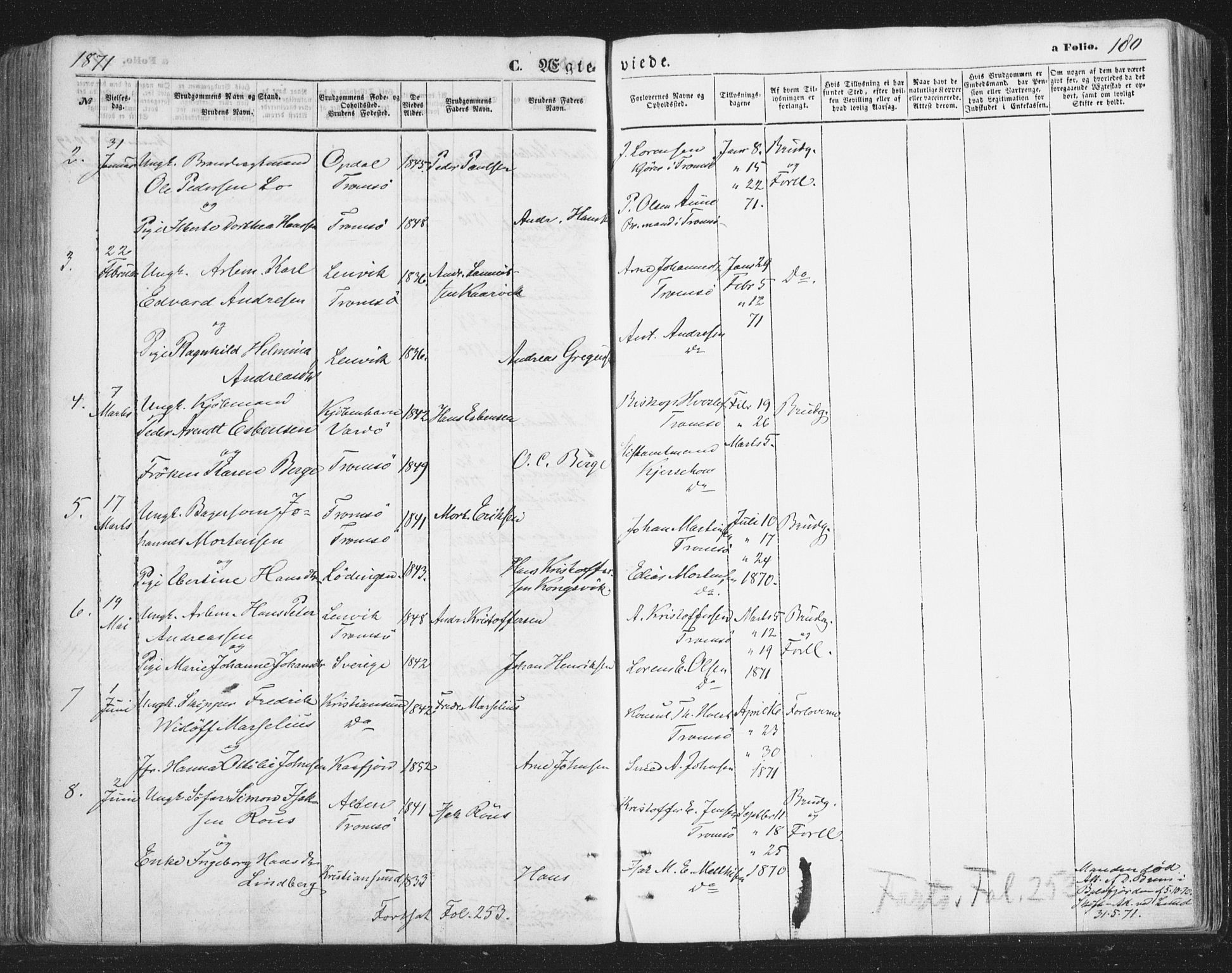 Tromsø sokneprestkontor/stiftsprosti/domprosti, SATØ/S-1343/G/Ga/L0012kirke: Parish register (official) no. 12, 1865-1871, p. 180