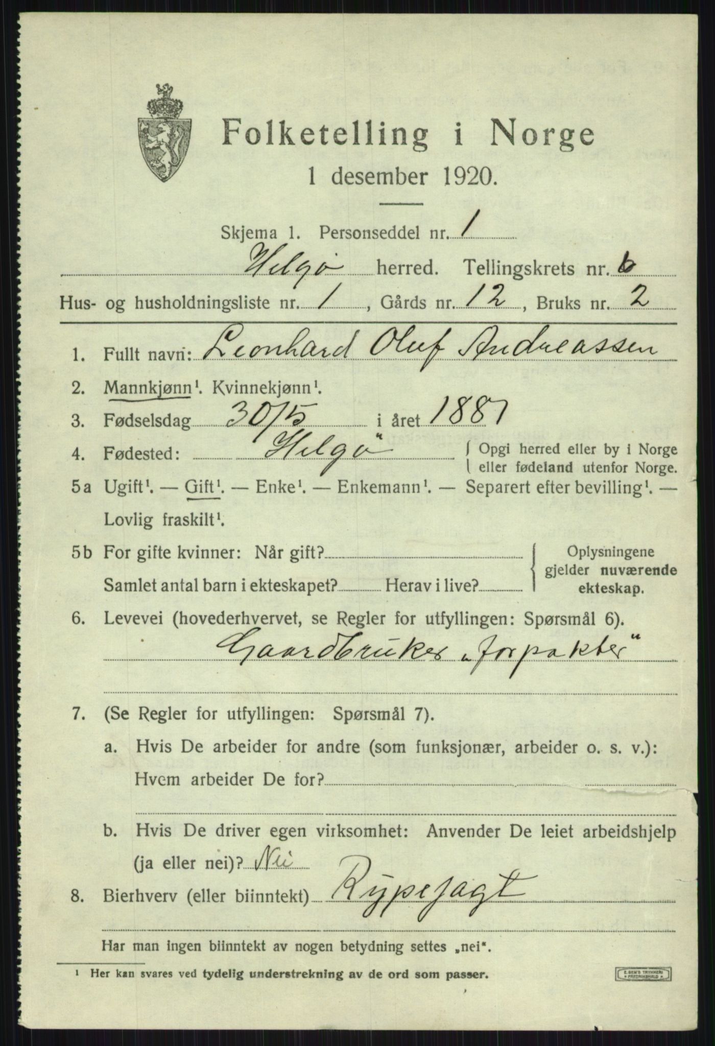 SATØ, 1920 census for Helgøy, 1920, p. 2254