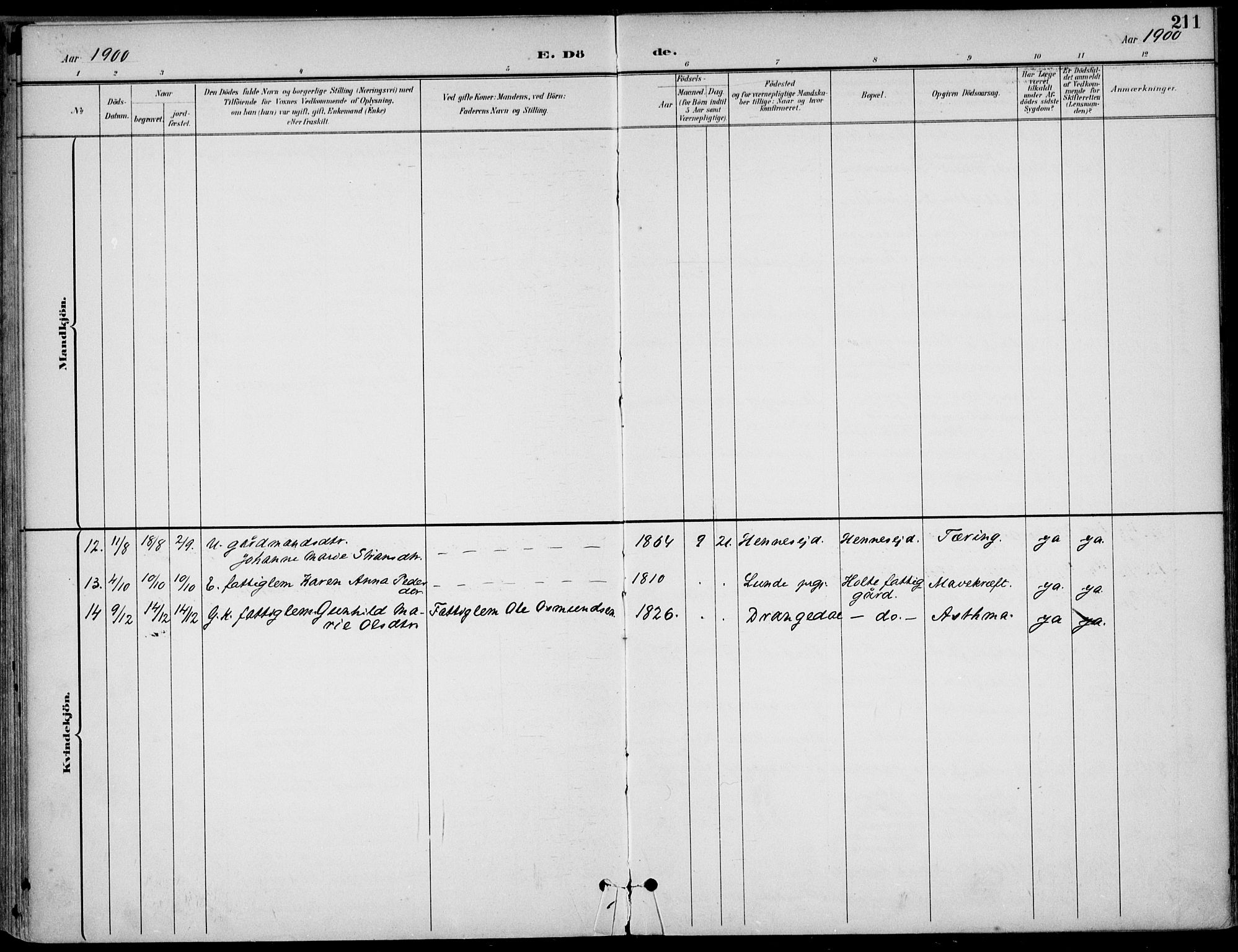 Drangedal kirkebøker, SAKO/A-258/F/Fa/L0012: Parish register (official) no. 12, 1895-1905, p. 211