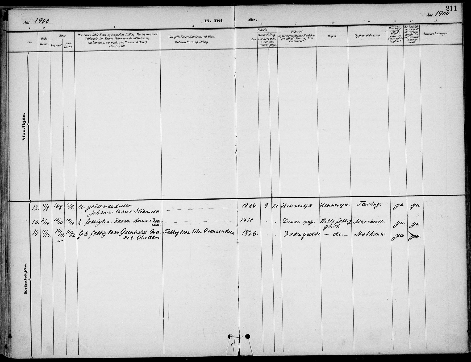 Drangedal kirkebøker, AV/SAKO-A-258/F/Fa/L0012: Parish register (official) no. 12, 1895-1905, p. 211