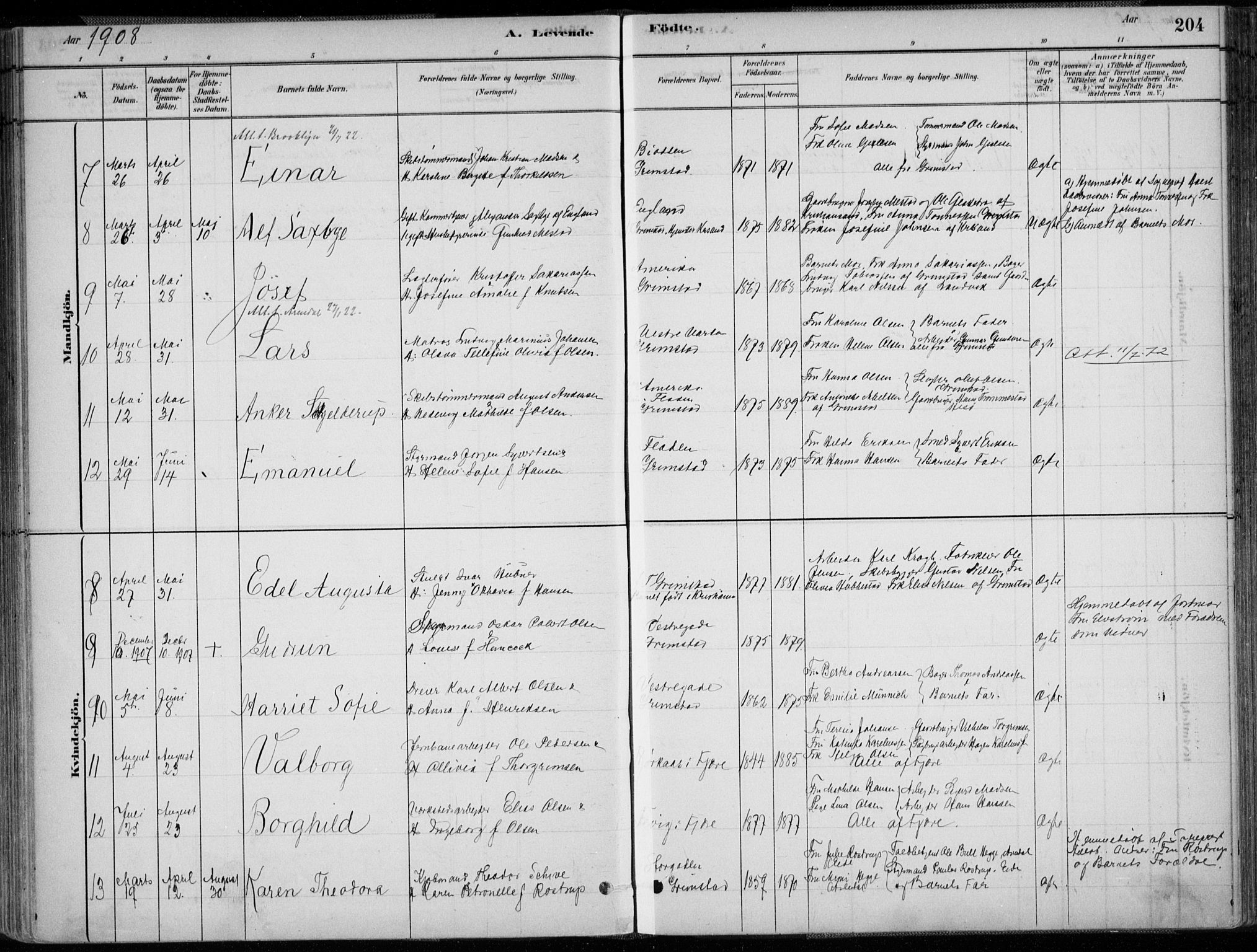 Grimstad sokneprestkontor, AV/SAK-1111-0017/F/Fa/L0003: Parish register (official) no. A 2, 1882-1912, p. 204