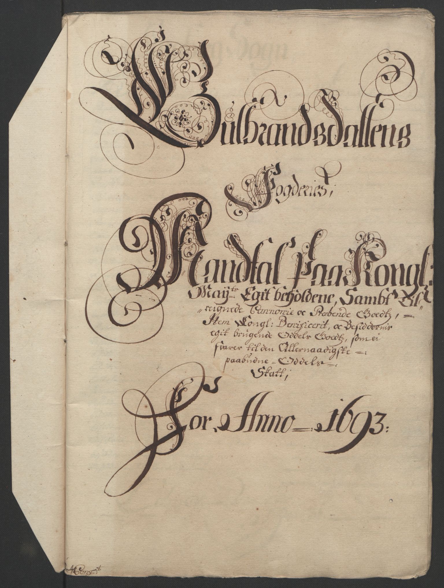 Rentekammeret inntil 1814, Reviderte regnskaper, Fogderegnskap, RA/EA-4092/R17/L1167: Fogderegnskap Gudbrandsdal, 1693, p. 287