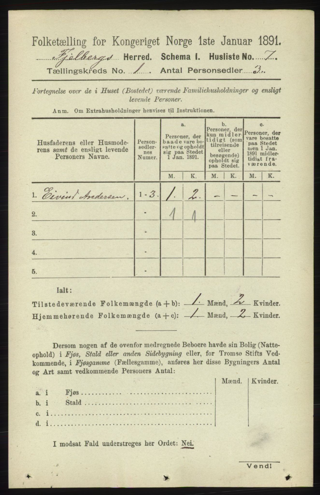 RA, 1891 census for 1213 Fjelberg, 1891, p. 35