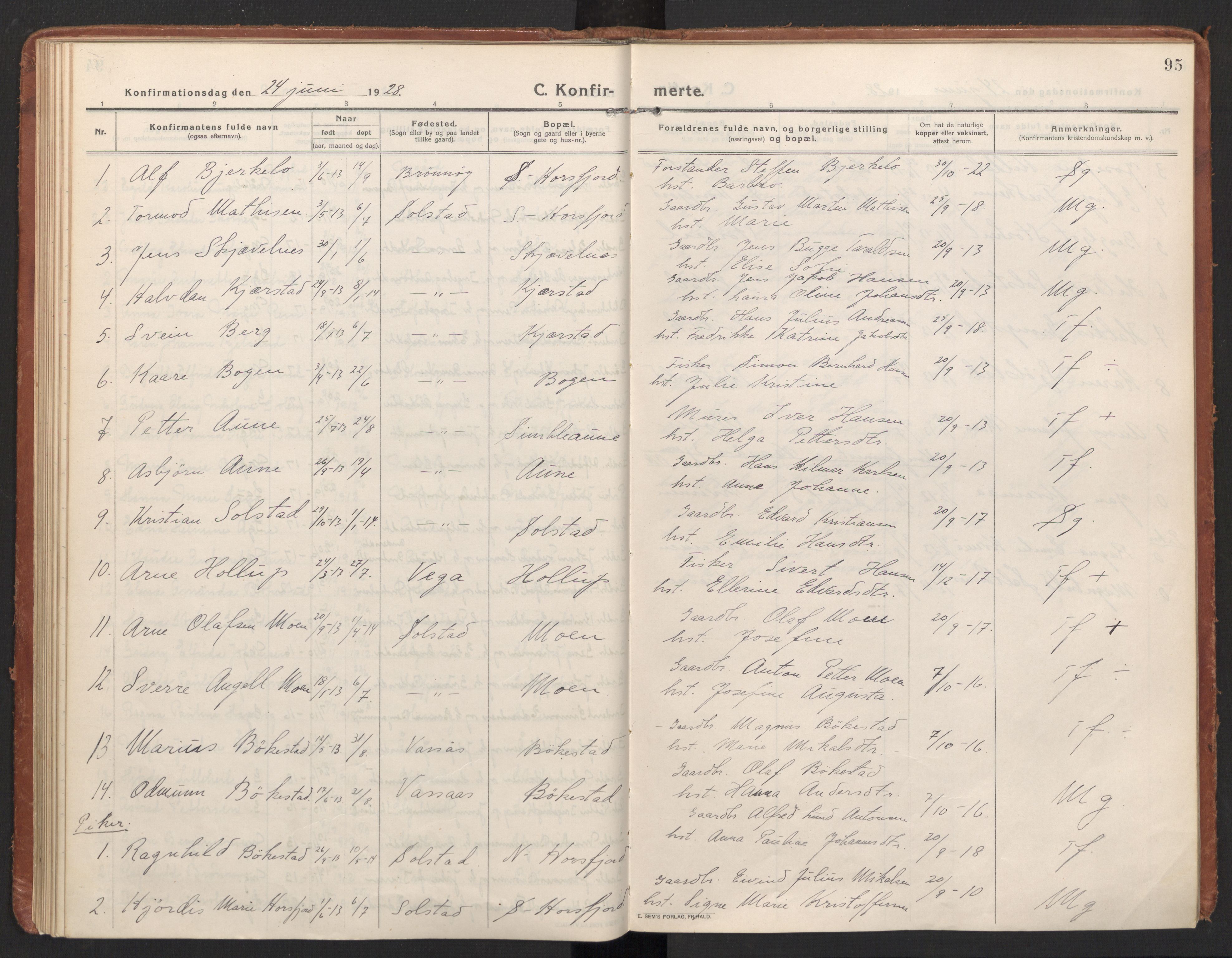 Ministerialprotokoller, klokkerbøker og fødselsregistre - Nordland, AV/SAT-A-1459/811/L0168: Parish register (official) no. 811A05, 1914-1932, p. 95