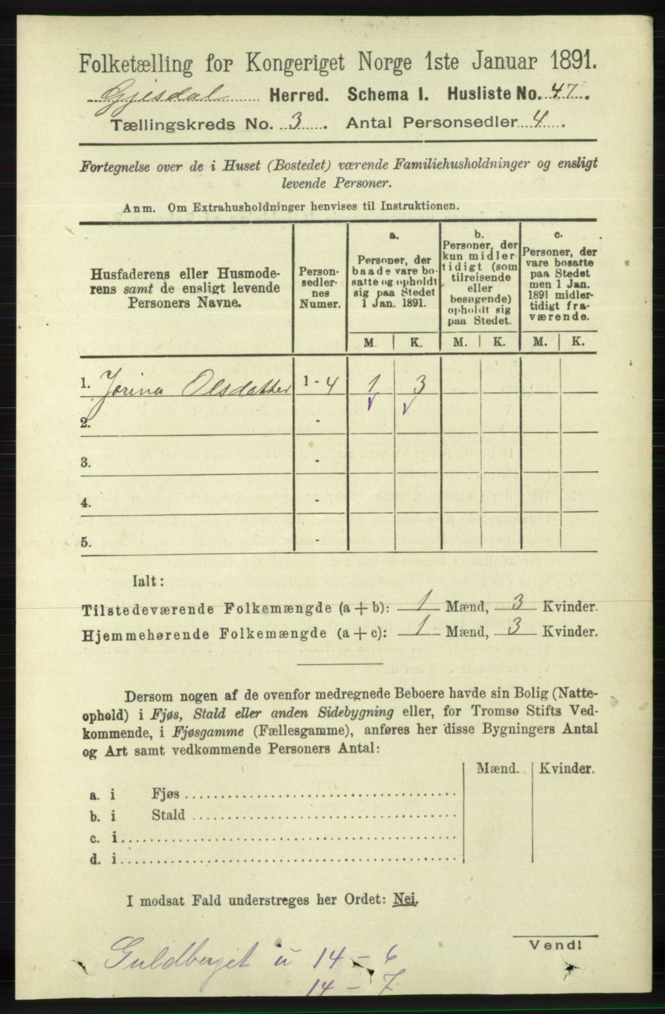 RA, 1891 census for 1122 Gjesdal, 1891, p. 730