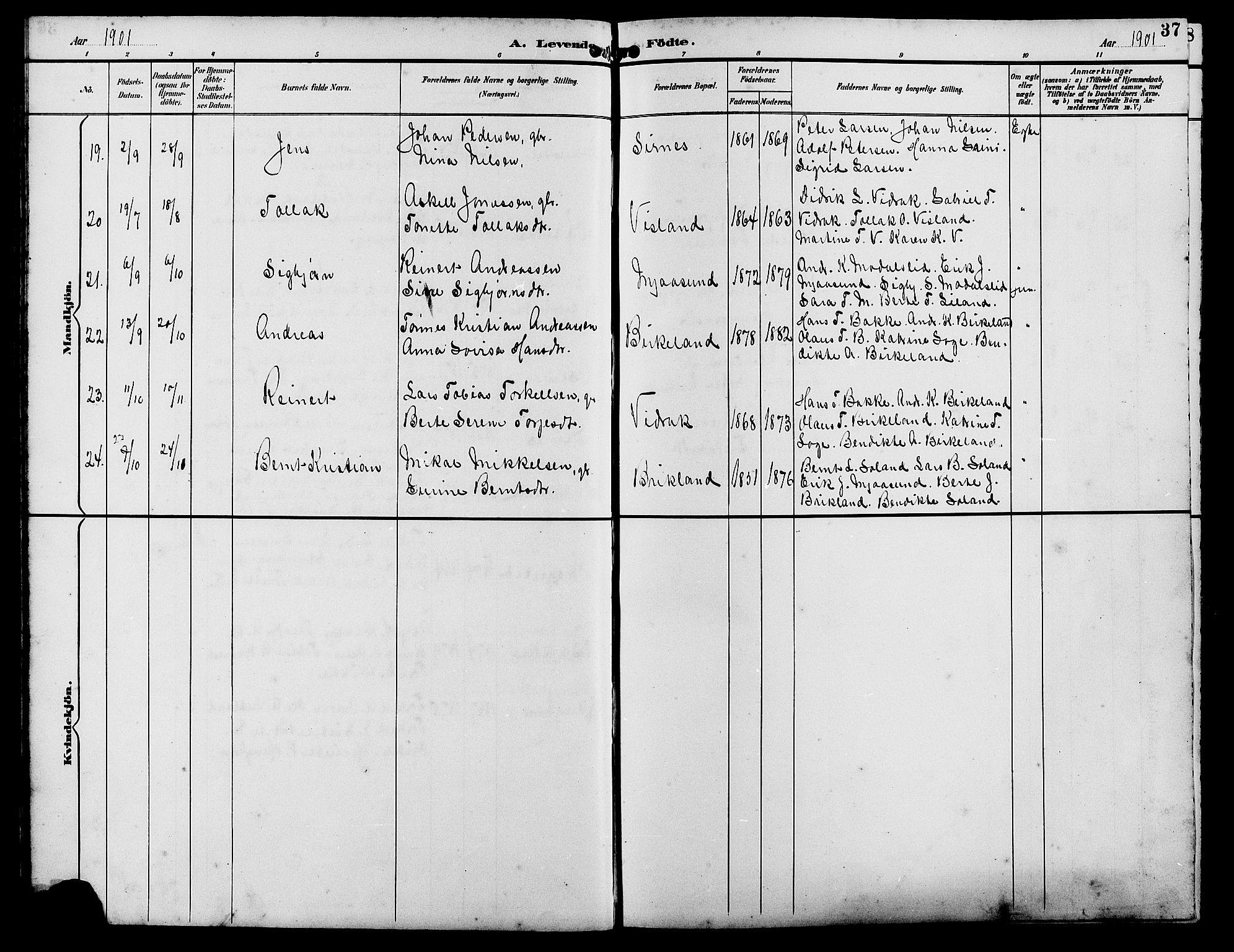 Bakke sokneprestkontor, SAK/1111-0002/F/Fb/Fba/L0003: Parish register (copy) no. B 3, 1894-1910, p. 37