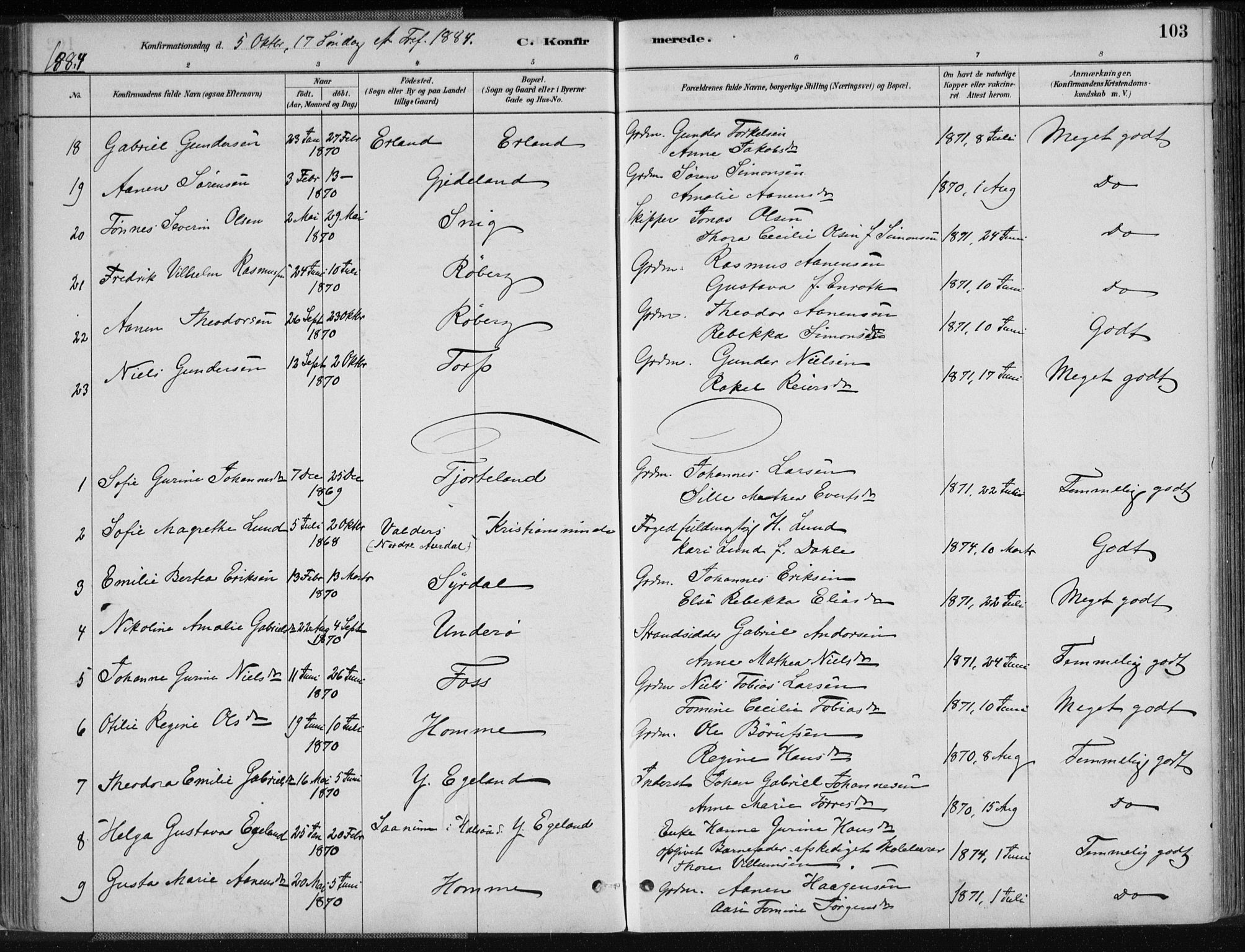 Sør-Audnedal sokneprestkontor, AV/SAK-1111-0039/F/Fa/Fab/L0009: Parish register (official) no. A 9, 1880-1895, p. 103