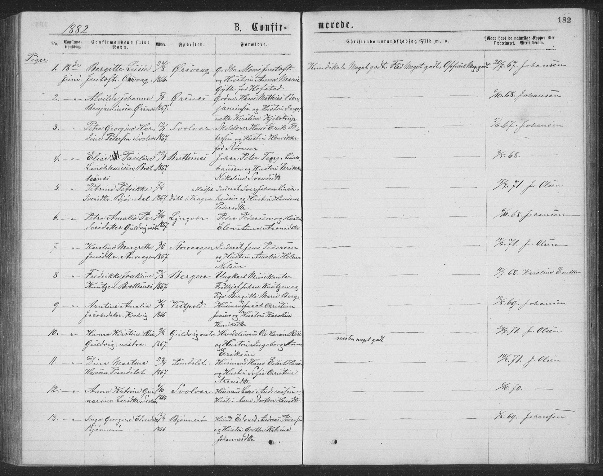 Ministerialprotokoller, klokkerbøker og fødselsregistre - Nordland, SAT/A-1459/874/L1075: Parish register (copy) no. 874C04, 1876-1883, p. 182