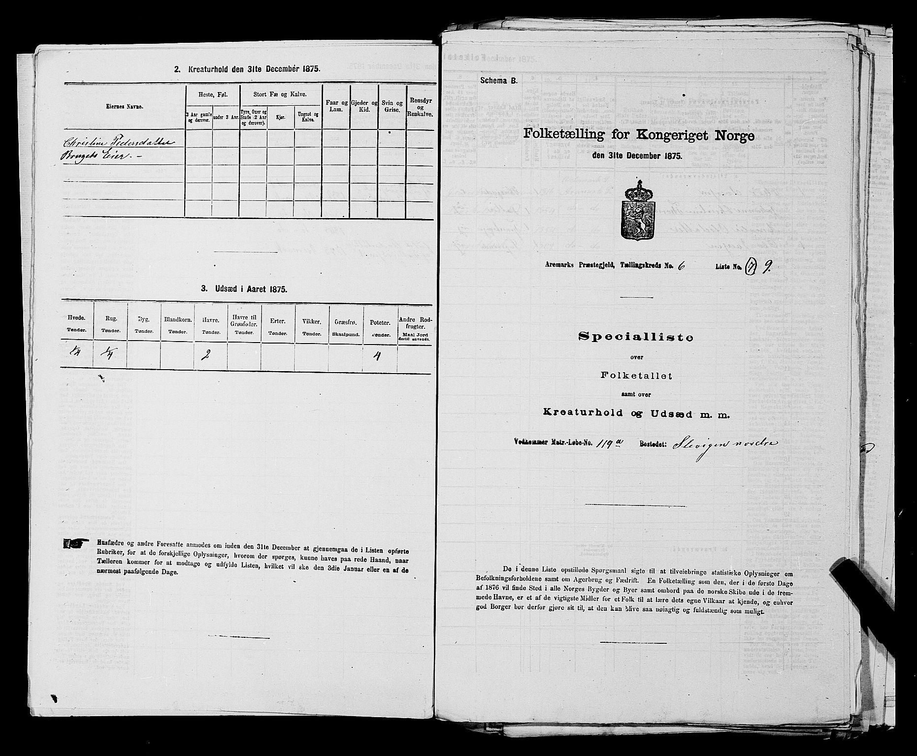 RA, 1875 census for 0118P Aremark, 1875, p. 836