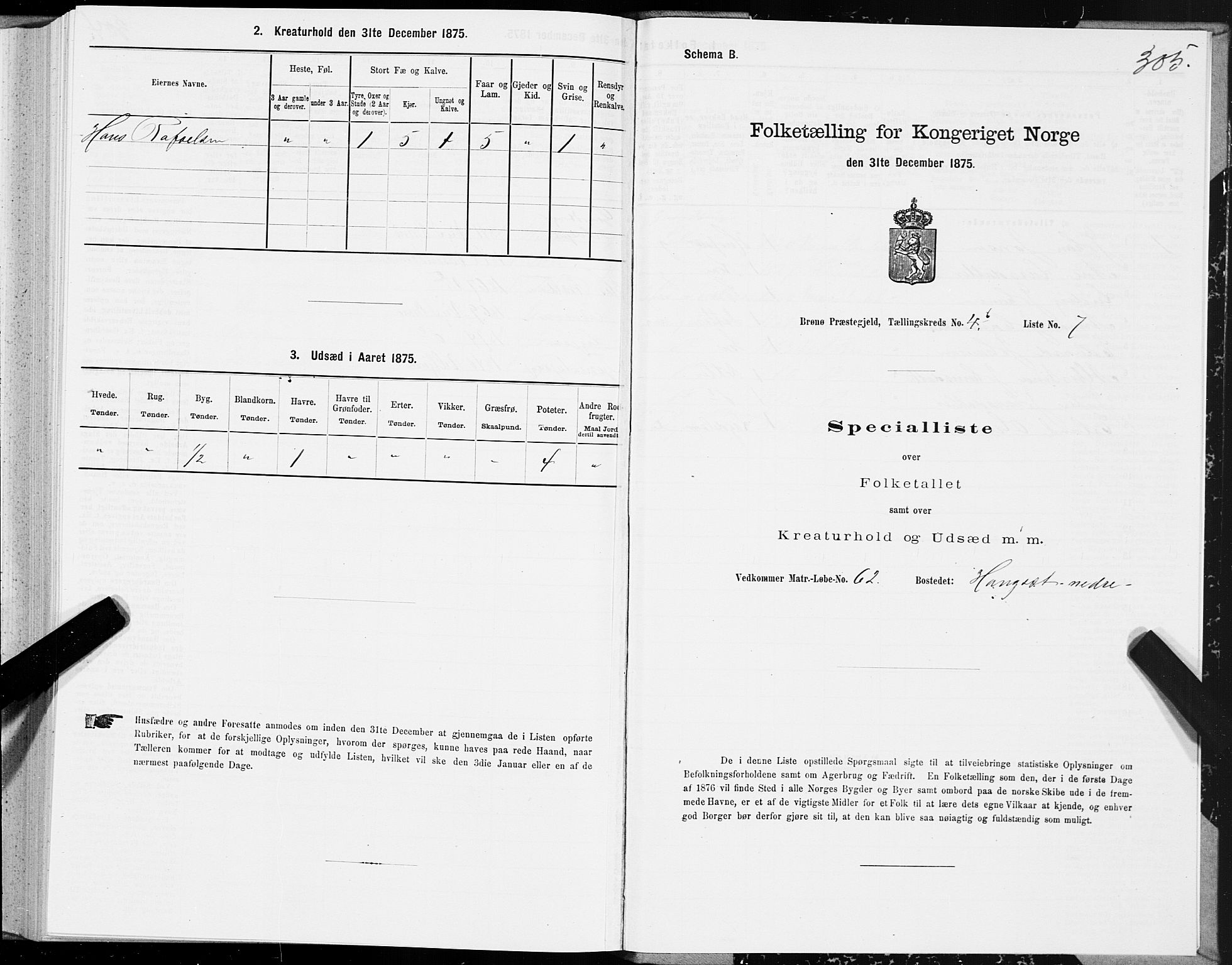 SAT, 1875 census for 1814P Brønnøy, 1875, p. 2305