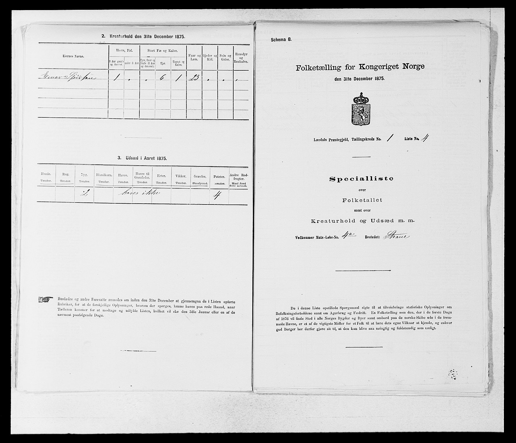 SAB, 1875 census for 1422P Lærdal, 1875, p. 895