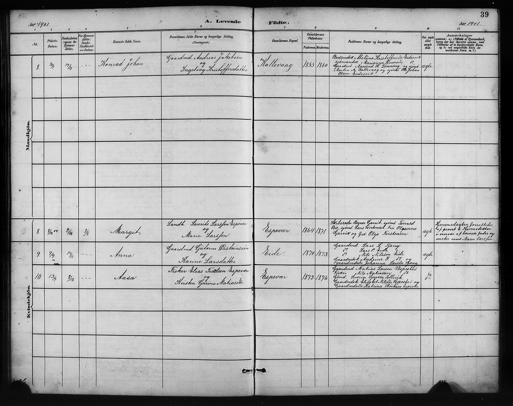 Finnås sokneprestembete, AV/SAB-A-99925/H/Ha/Hab/Habc/L0002: Parish register (copy) no. C 2, 1887-1906, p. 39