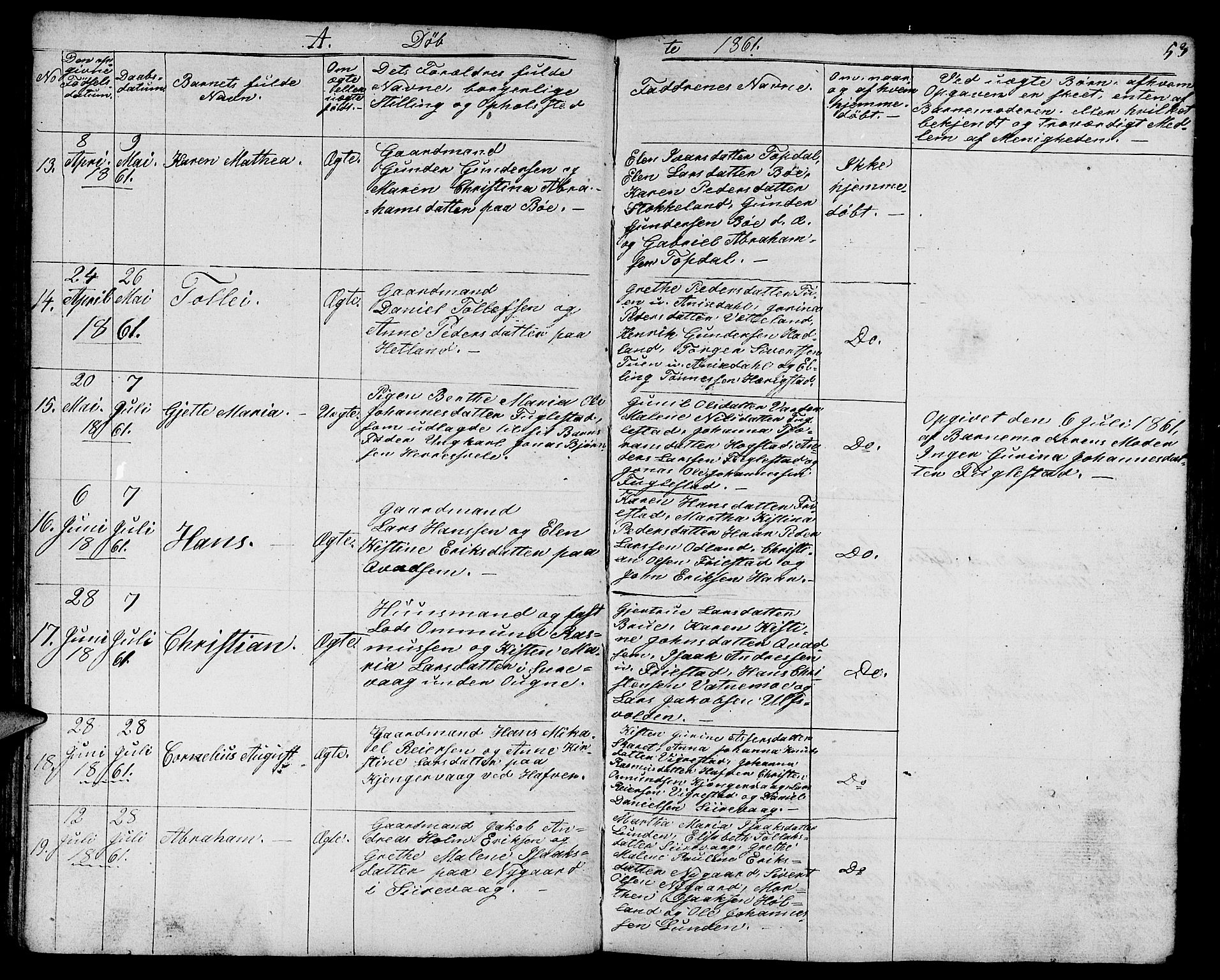 Eigersund sokneprestkontor, AV/SAST-A-101807/S09/L0003: Parish register (copy) no. B 3, 1846-1875, p. 53