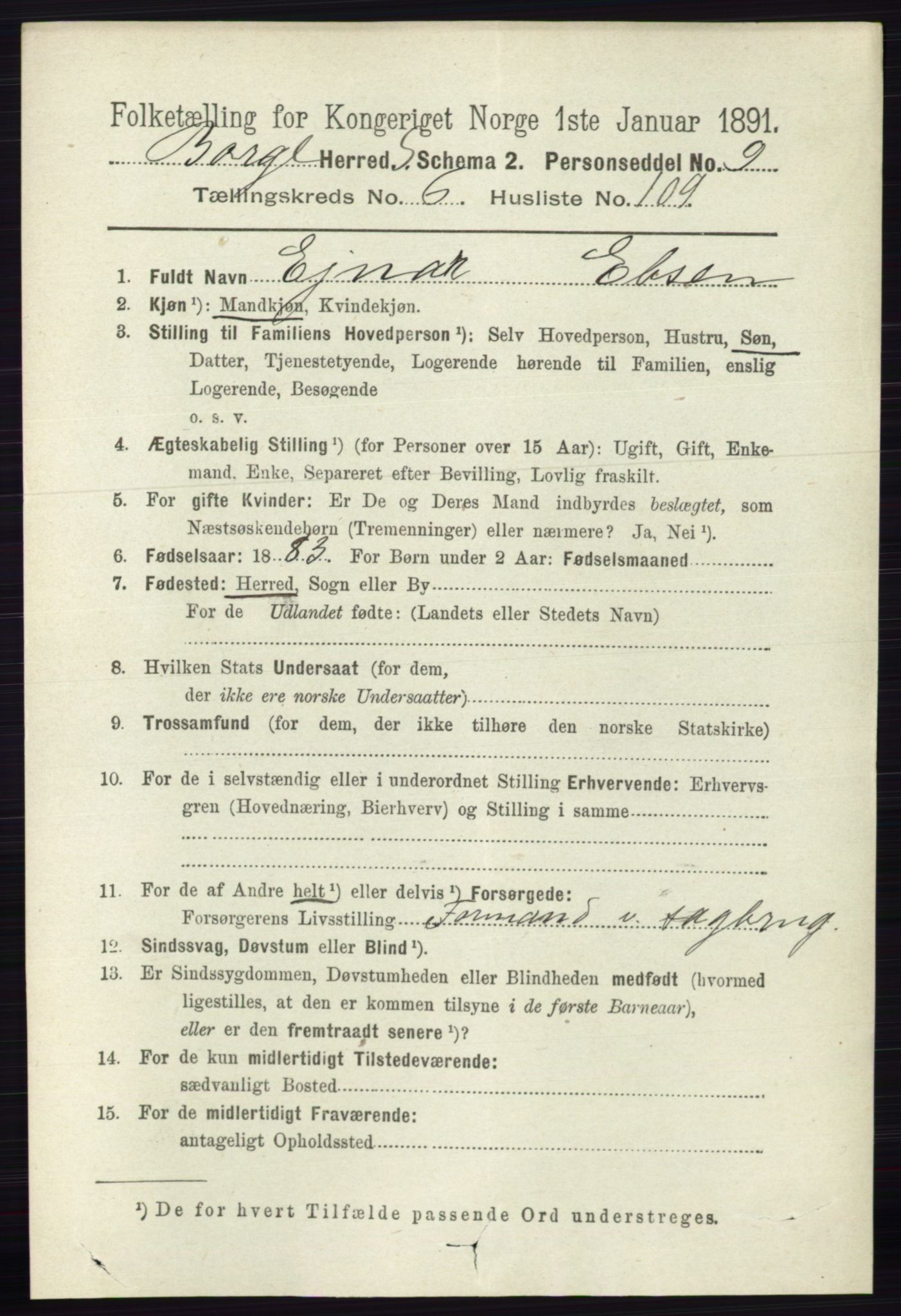 RA, 1891 census for 0113 Borge, 1891, p. 3881