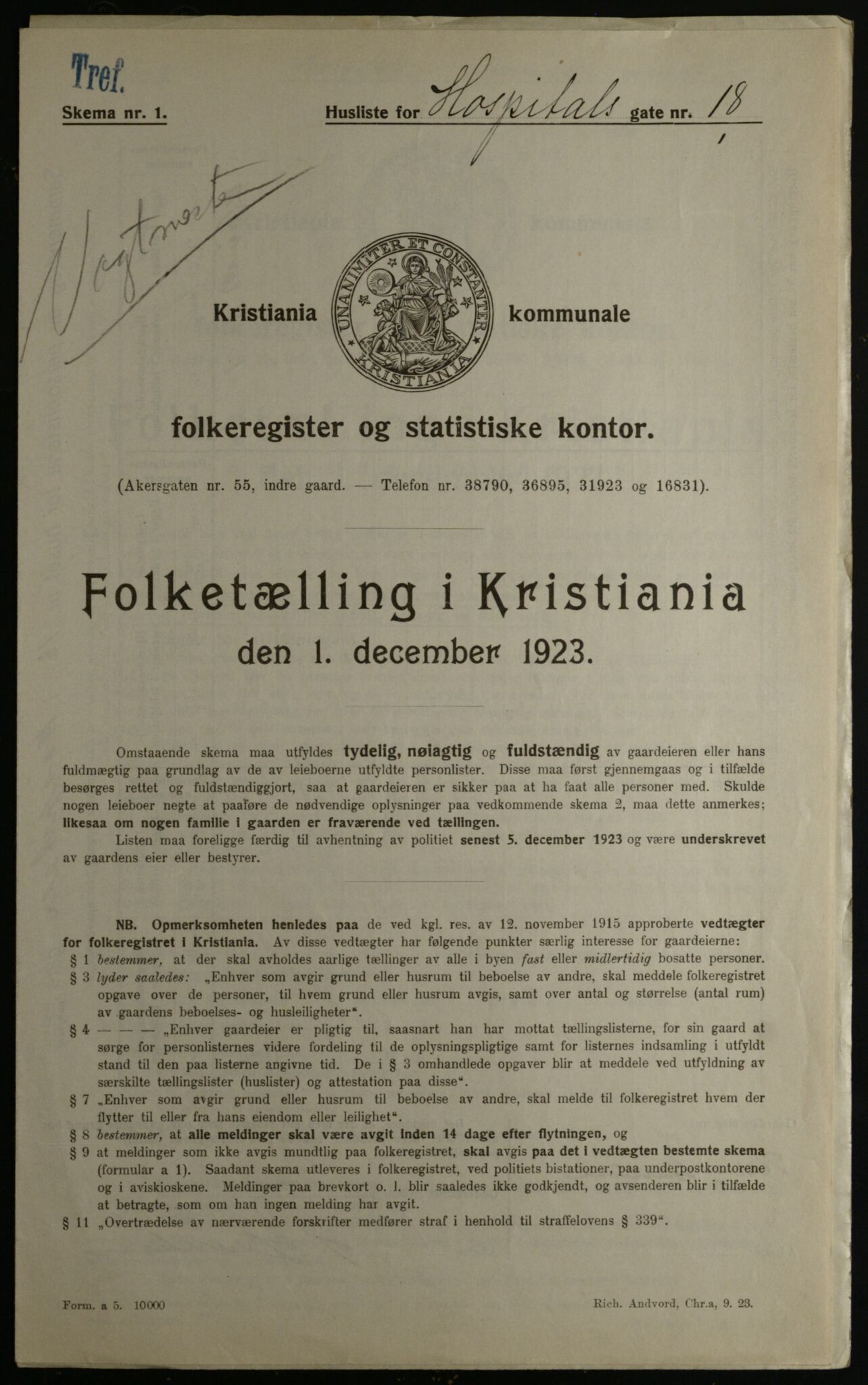 OBA, Municipal Census 1923 for Kristiania, 1923, p. 46384