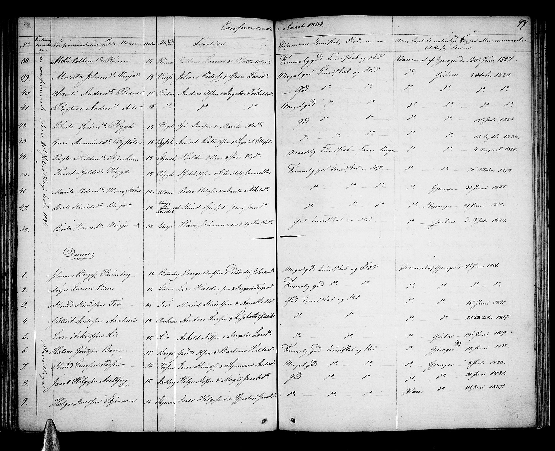 Voss sokneprestembete, SAB/A-79001: Curate's parish register no. A 1, 1821-1841, p. 97