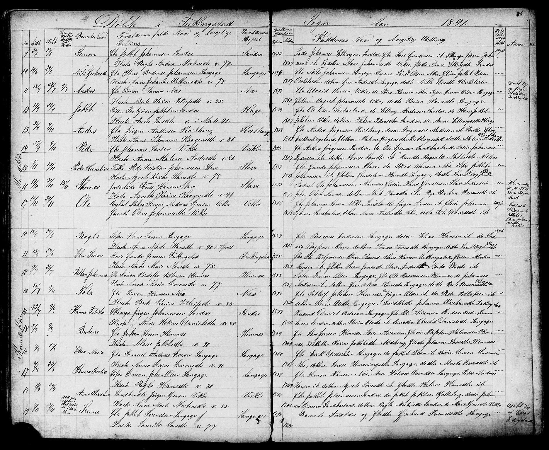 Skudenes sokneprestkontor, AV/SAST-A -101849/H/Ha/Hab/L0006: Parish register (copy) no. B 6, 1874-1908, p. 45
