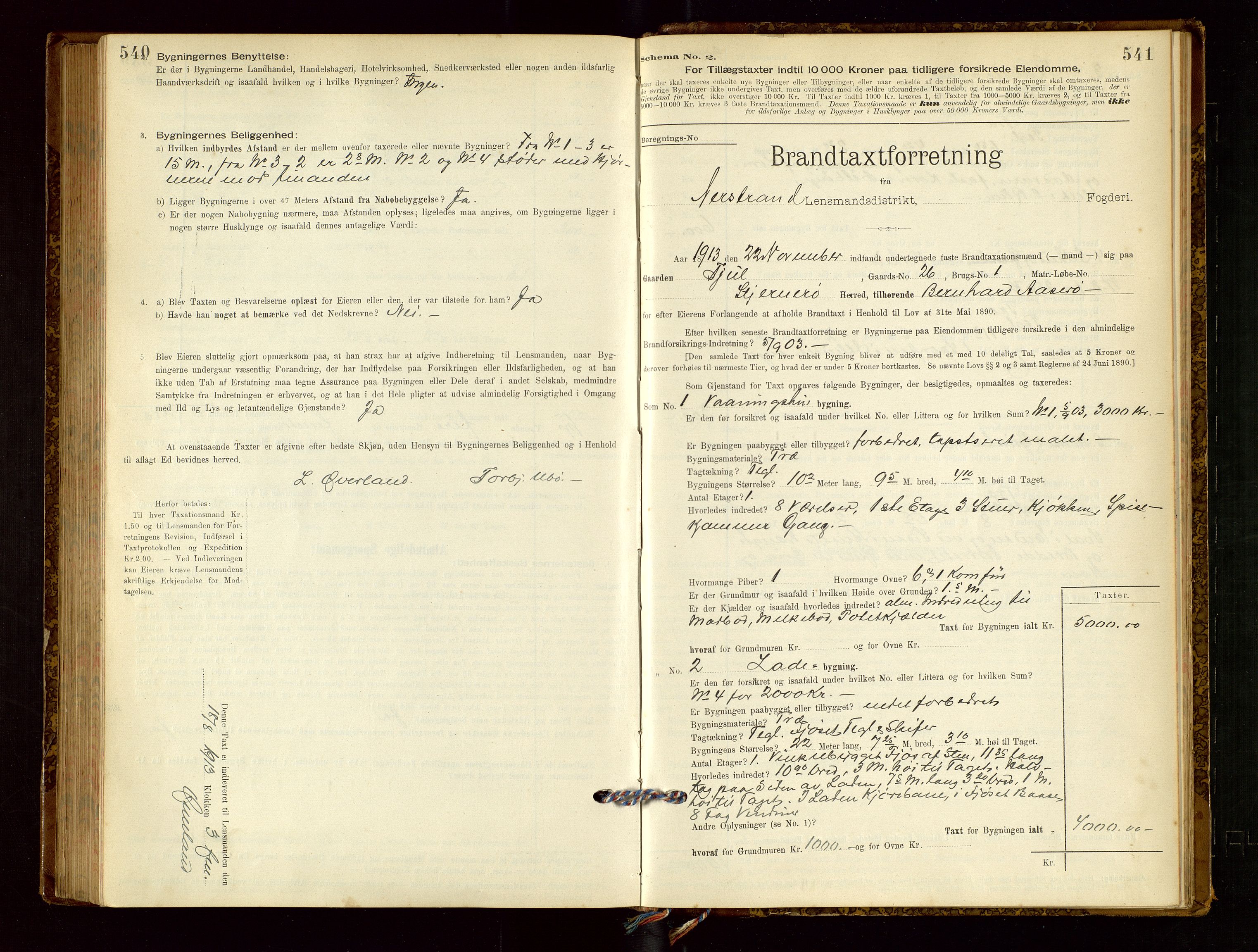 Nedstrand lensmannskontor, AV/SAST-A-100236/Gob/L0001: "Brandtaxationsprotokol for Nerstrand Lensmandsdistrikt Ryfylke fogderi", 1895-1915, p. 540-541