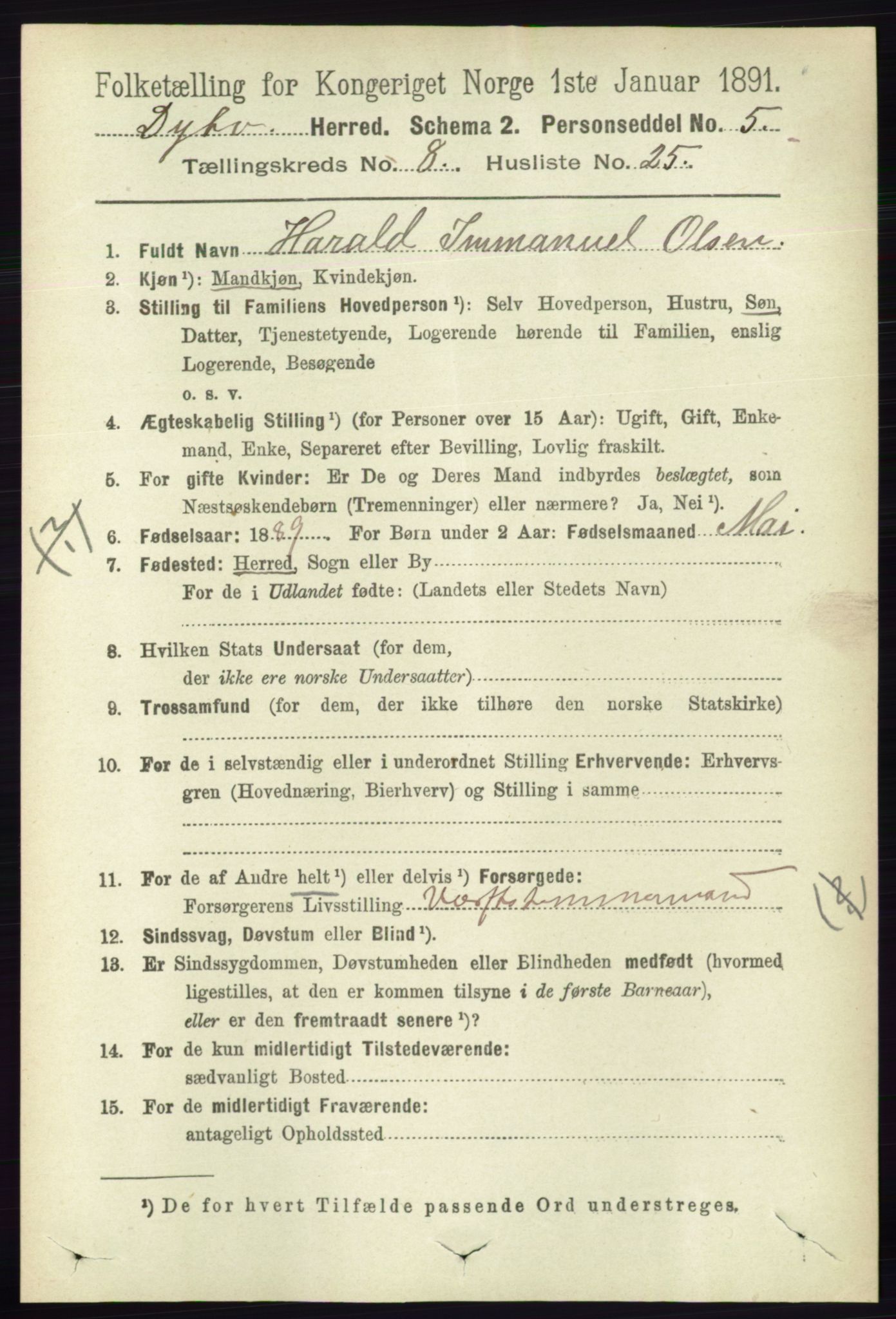 RA, 1891 census for 0915 Dypvåg, 1891, p. 2866