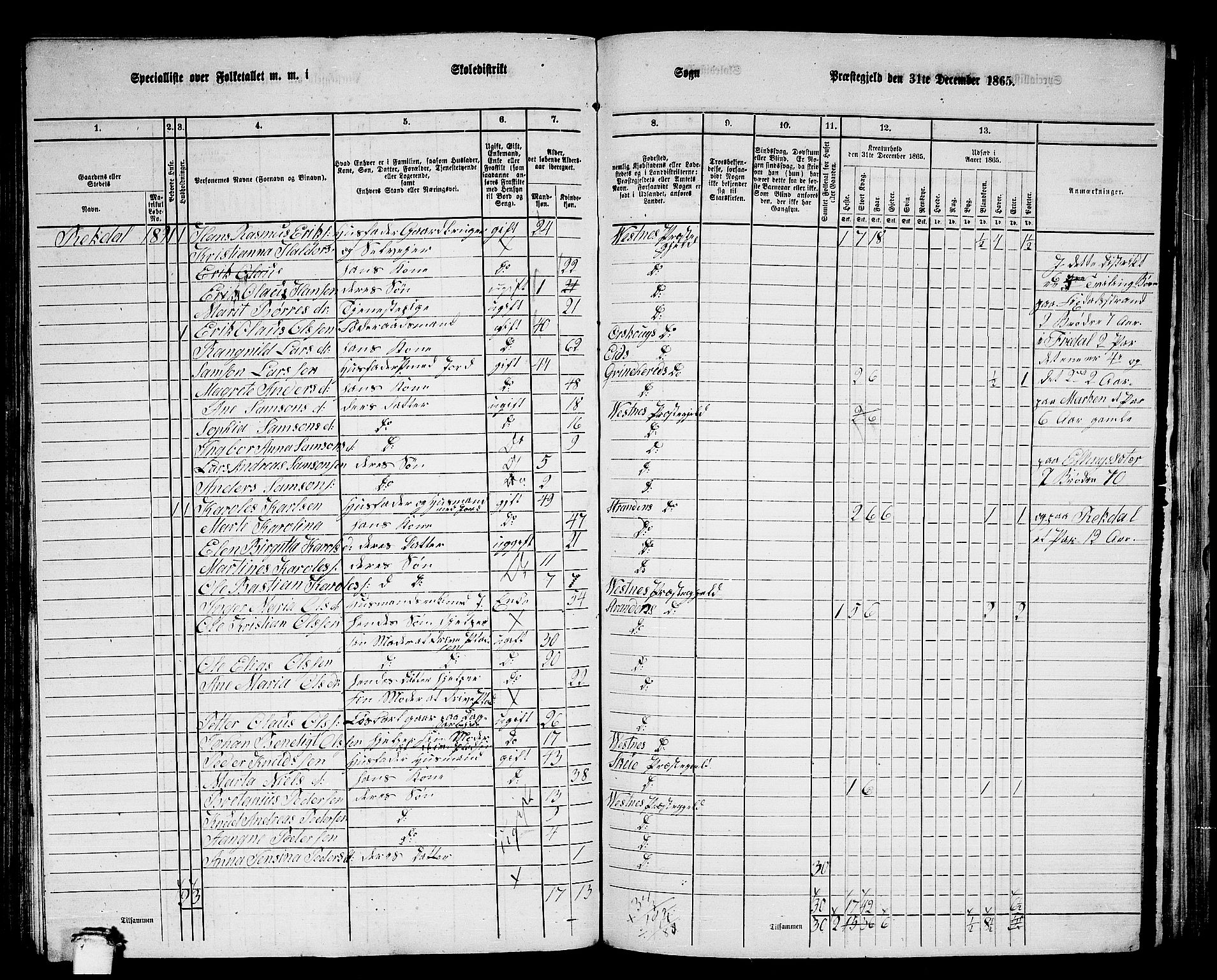 RA, 1865 census for Vestnes, 1865, p. 134