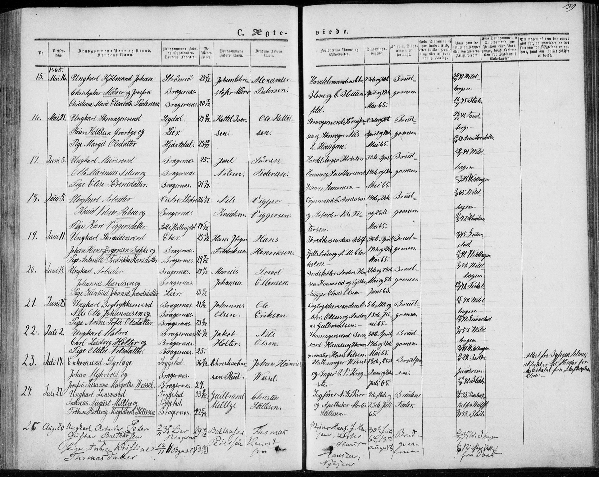 Bragernes kirkebøker, SAKO/A-6/F/Fc/L0002: Parish register (official) no. III 2, 1854-1865, p. 139