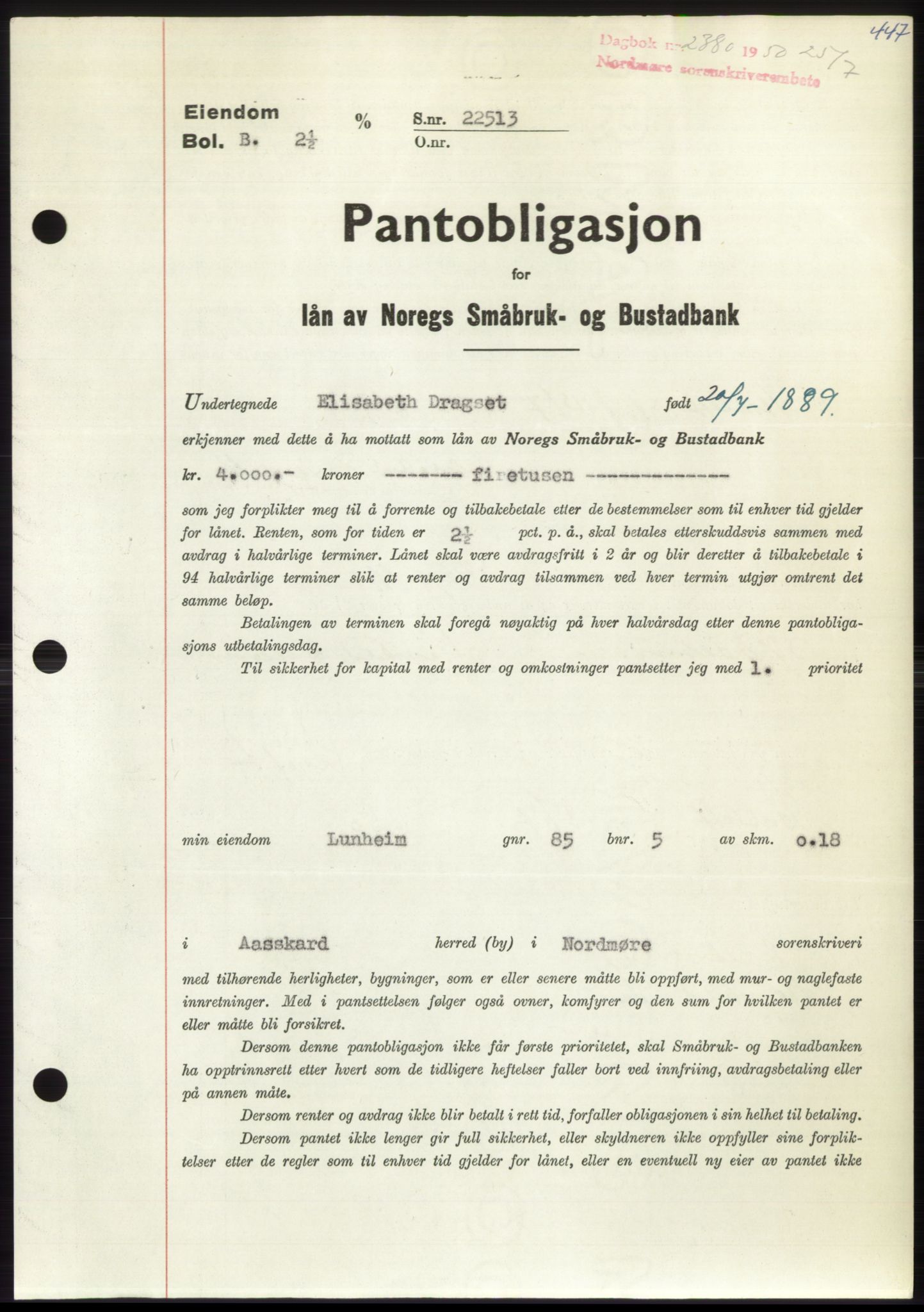 Nordmøre sorenskriveri, AV/SAT-A-4132/1/2/2Ca: Mortgage book no. B105, 1950-1950, Diary no: : 2380/1950