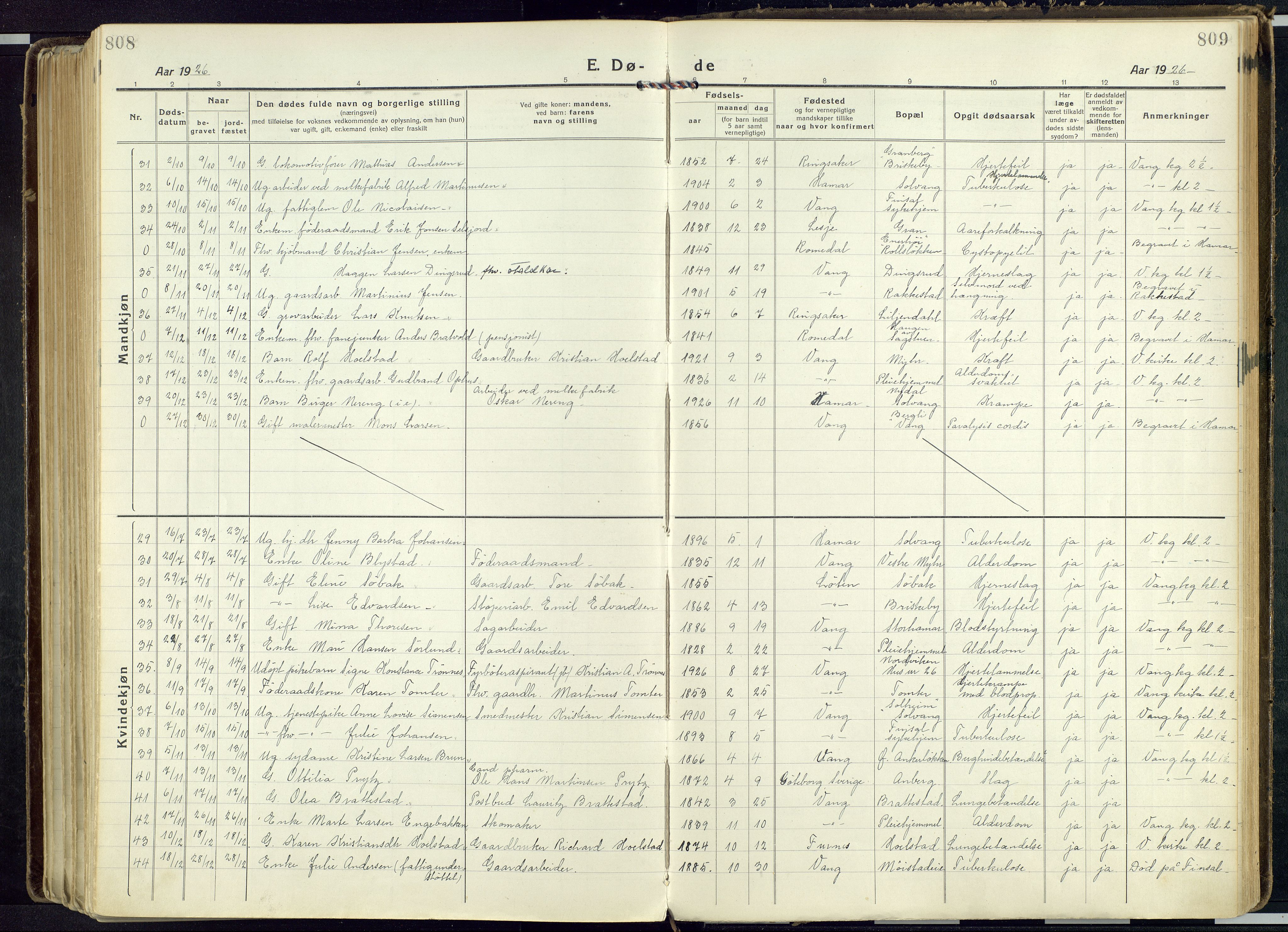 Vang prestekontor, Hedmark, AV/SAH-PREST-008/H/Ha/Haa/L0022: Parish register (official) no. 22, 1918-1944, p. 808-809