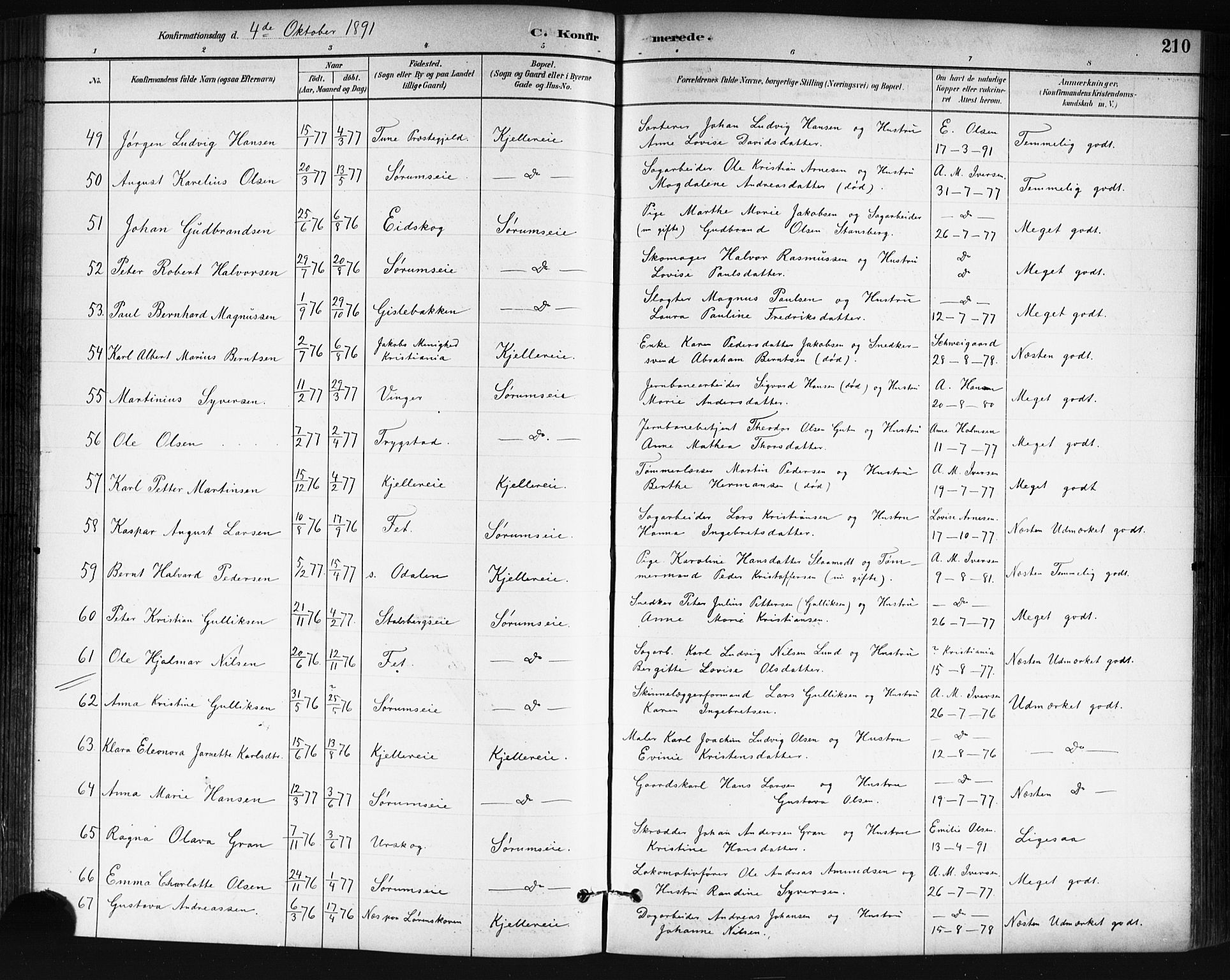 Skedsmo prestekontor Kirkebøker, AV/SAO-A-10033a/G/Ga/L0004: Parish register (copy) no. I 4, 1883-1895, p. 210