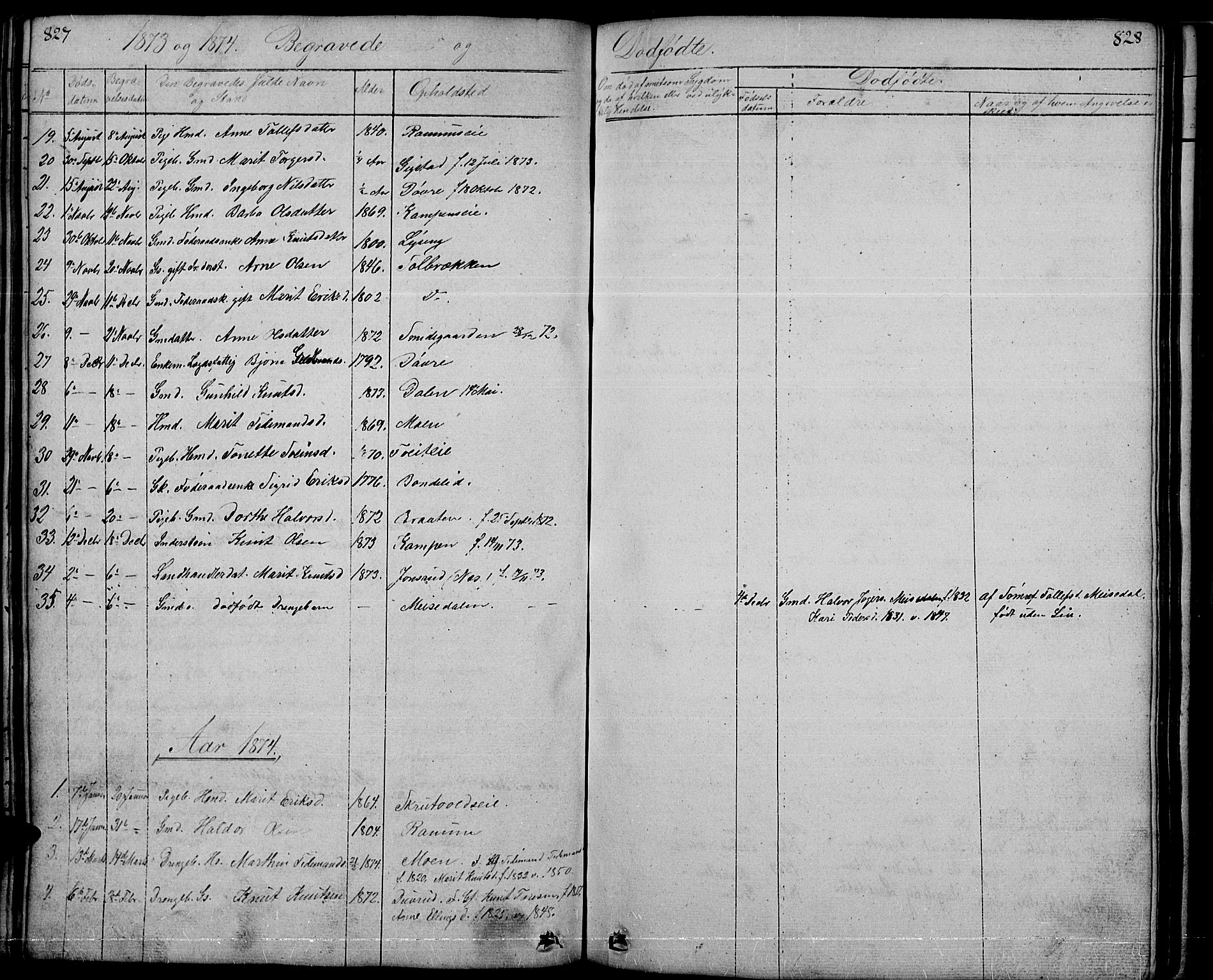 Nord-Aurdal prestekontor, SAH/PREST-132/H/Ha/Hab/L0001: Parish register (copy) no. 1, 1834-1887, p. 827-828
