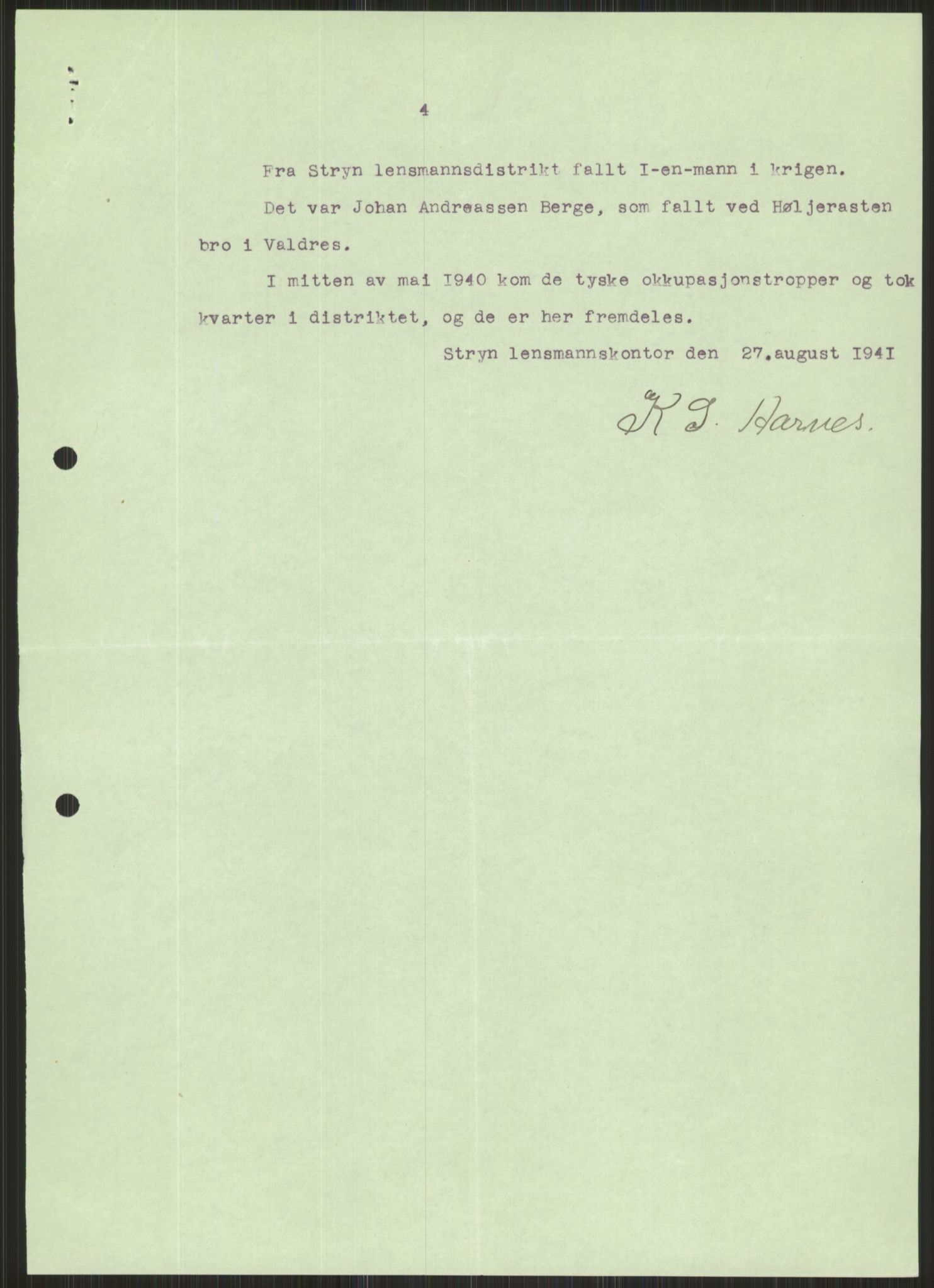 Forsvaret, Forsvarets krigshistoriske avdeling, AV/RA-RAFA-2017/Y/Ya/L0015: II-C-11-31 - Fylkesmenn.  Rapporter om krigsbegivenhetene 1940., 1940, p. 575