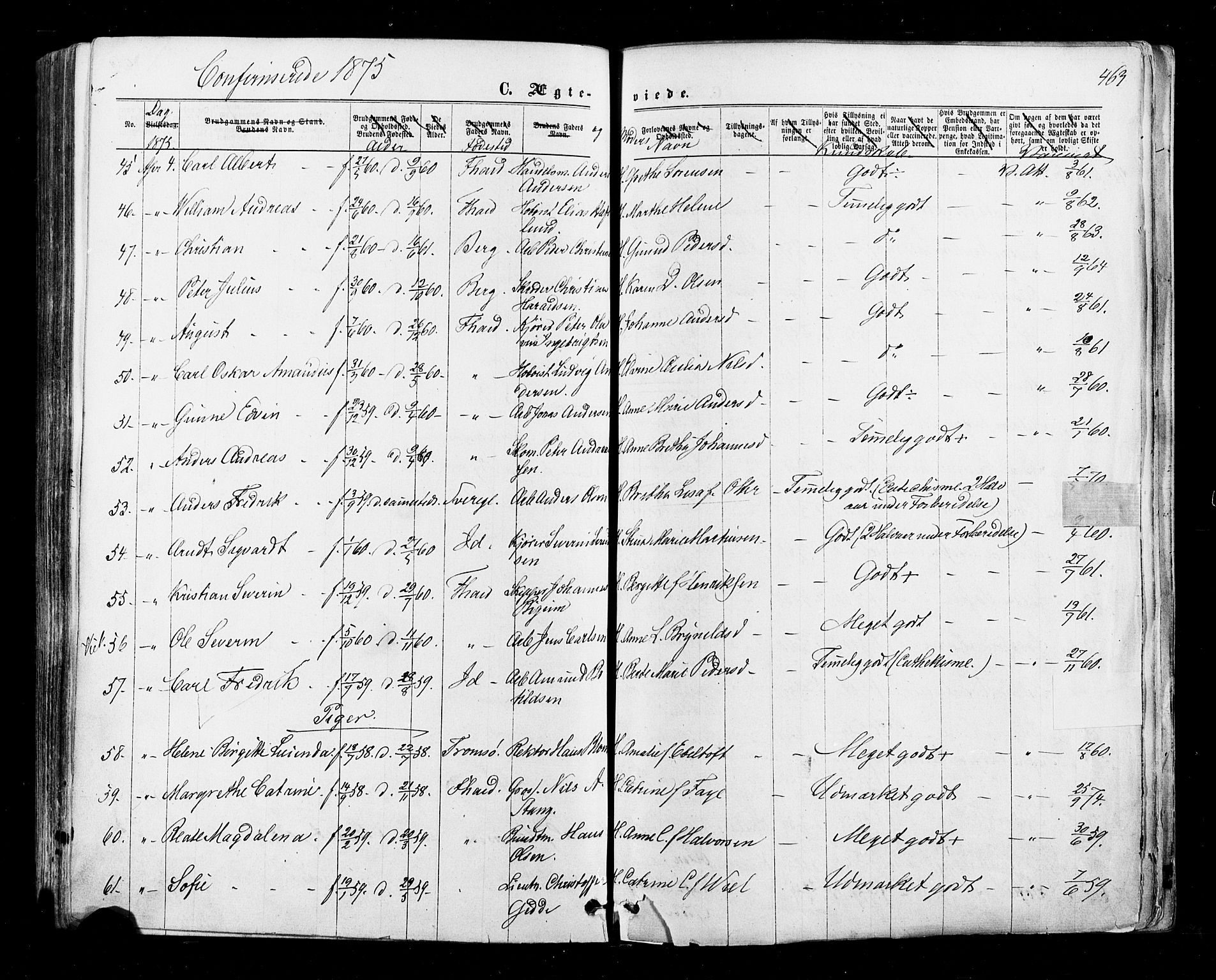 Halden prestekontor Kirkebøker, AV/SAO-A-10909/F/Fa/L0009: Parish register (official) no. I 9, 1866-1877, p. 463